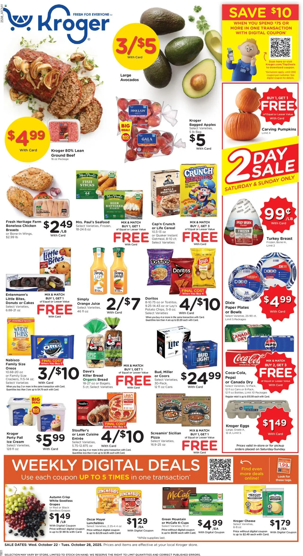 Kroger Weekly Ad - valid from 22.10.2025 | Page: 1 | Products: Berries, Pizza, Juice, Seafood