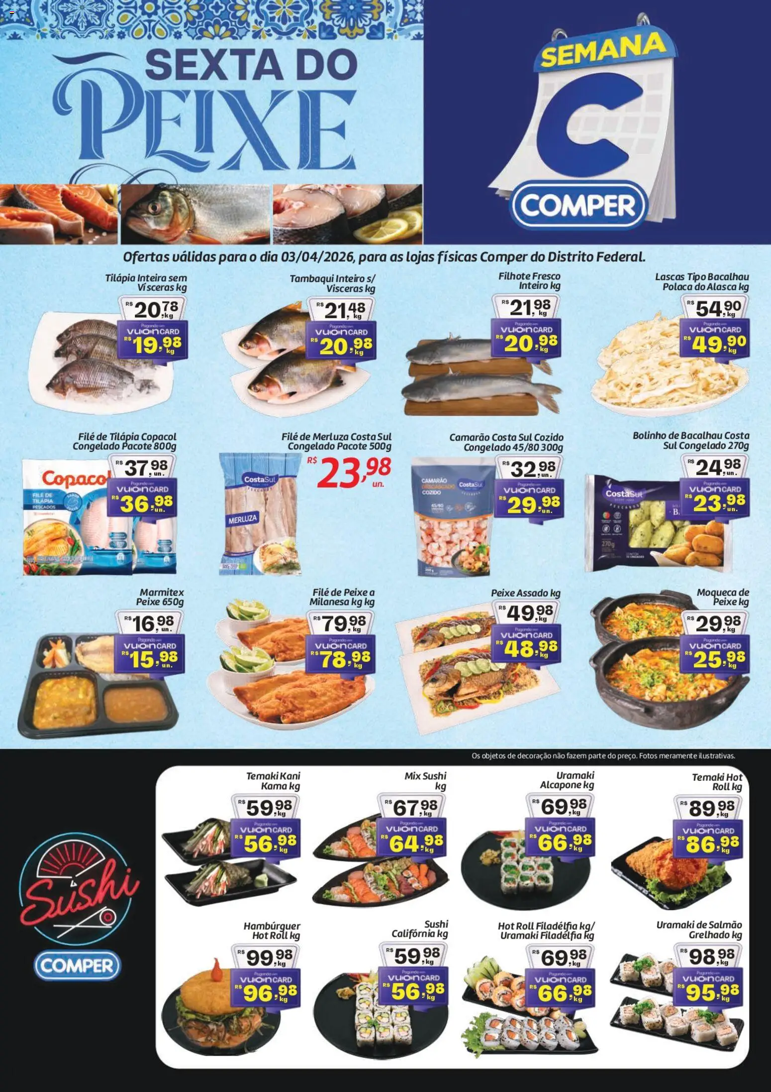 Comper Folheto - válido de 03.04.2026 | Página: 1 | Produtos: Salmão, Peixe, Hambúrguer, Filé de tilápia