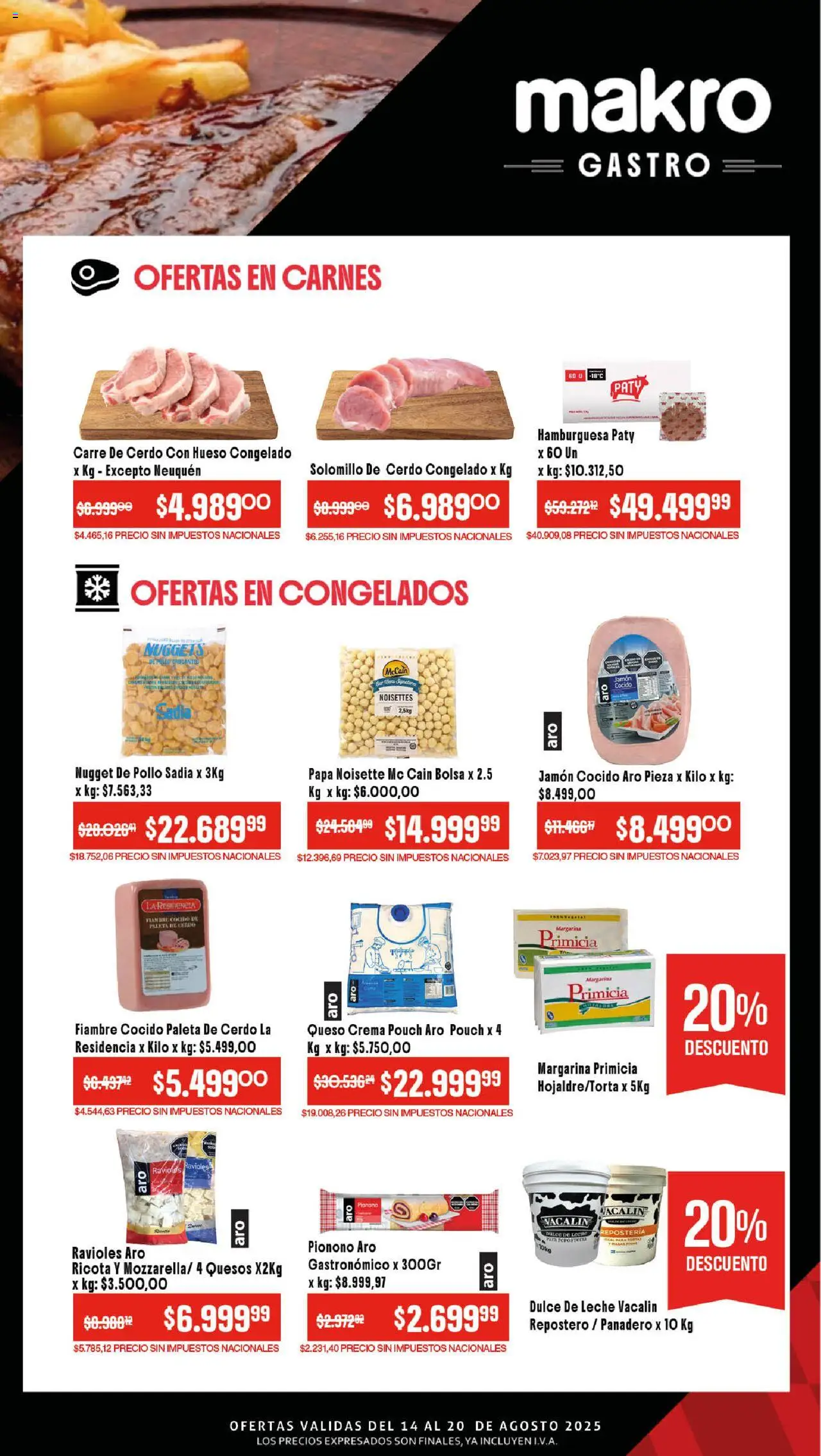 Makro ofertas Gastronómicas │ válido desde el 14.08.2025 | Página: 2 | Productos: Pollo, Queso, Cerdo, Pionono