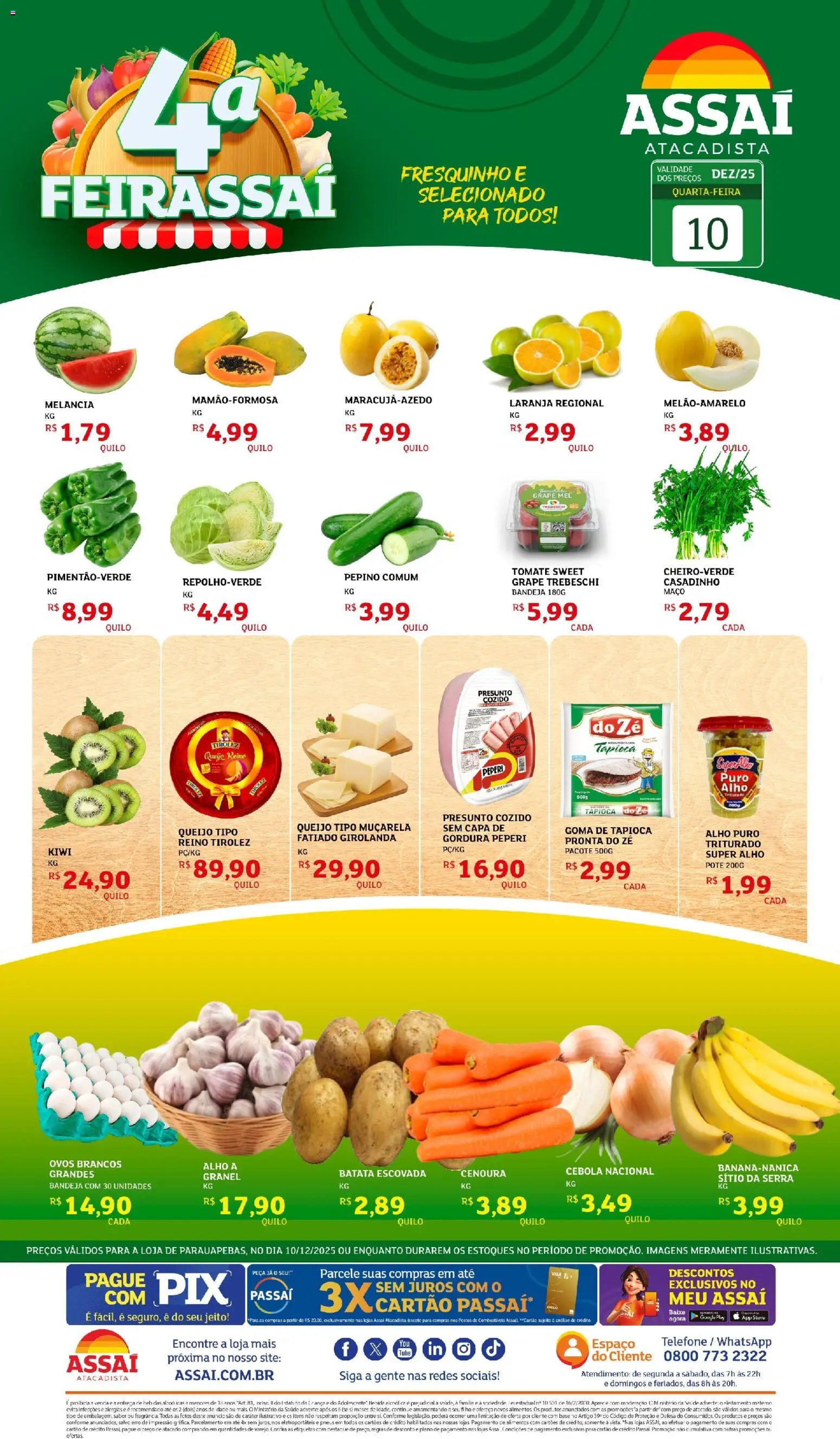 Assaí Atacadista Folheto - válido de 10.12.2025 | Página: 1 | Produtos: Melancia, Ovos, Bebida, Telefone