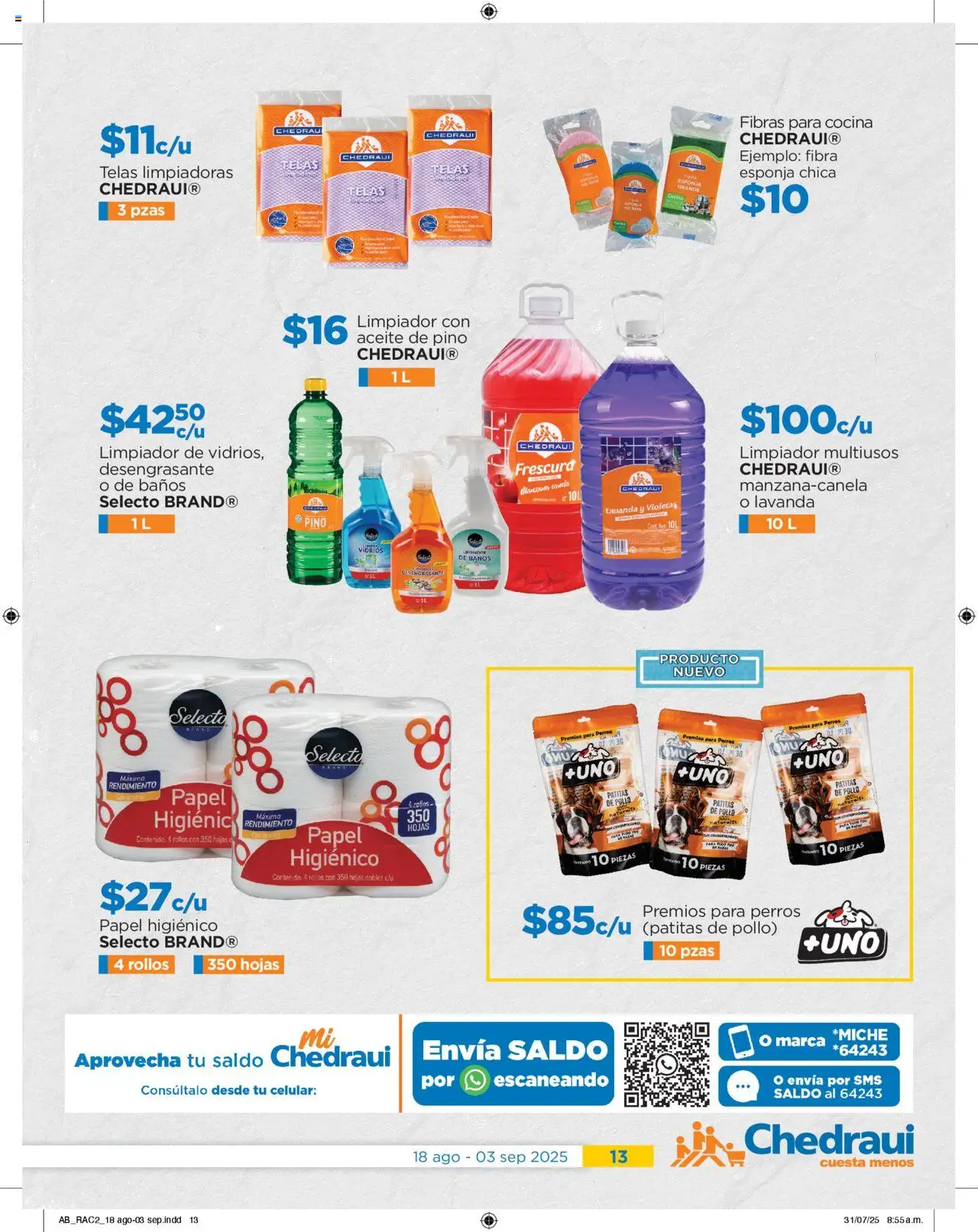 Nuevas ofertas de Chedraui válidas en toda la República Mexicana desde el 18.08.2025. ¡Encuentra las mejores ofertas en Chedraui folleto! | Página: 13 | Productos: Pollo, Esponja, Aceite, Papel higiénico