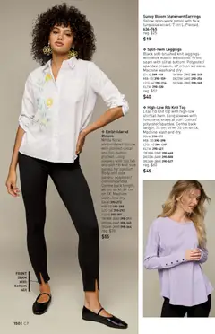 Preview of Embroidered Blouse, White floral embroidered blouse with pointed collar and full-button placket. Long sleeves with roll tab and soft rib knit side panels for comfort. Body and side panels: polyester/ cotton/spandex. Centre back length: 64 cm on M; 69 cm on 1X. Machine wash, line dry. from shop Avon valid from 26.03.2026 | Page: 150