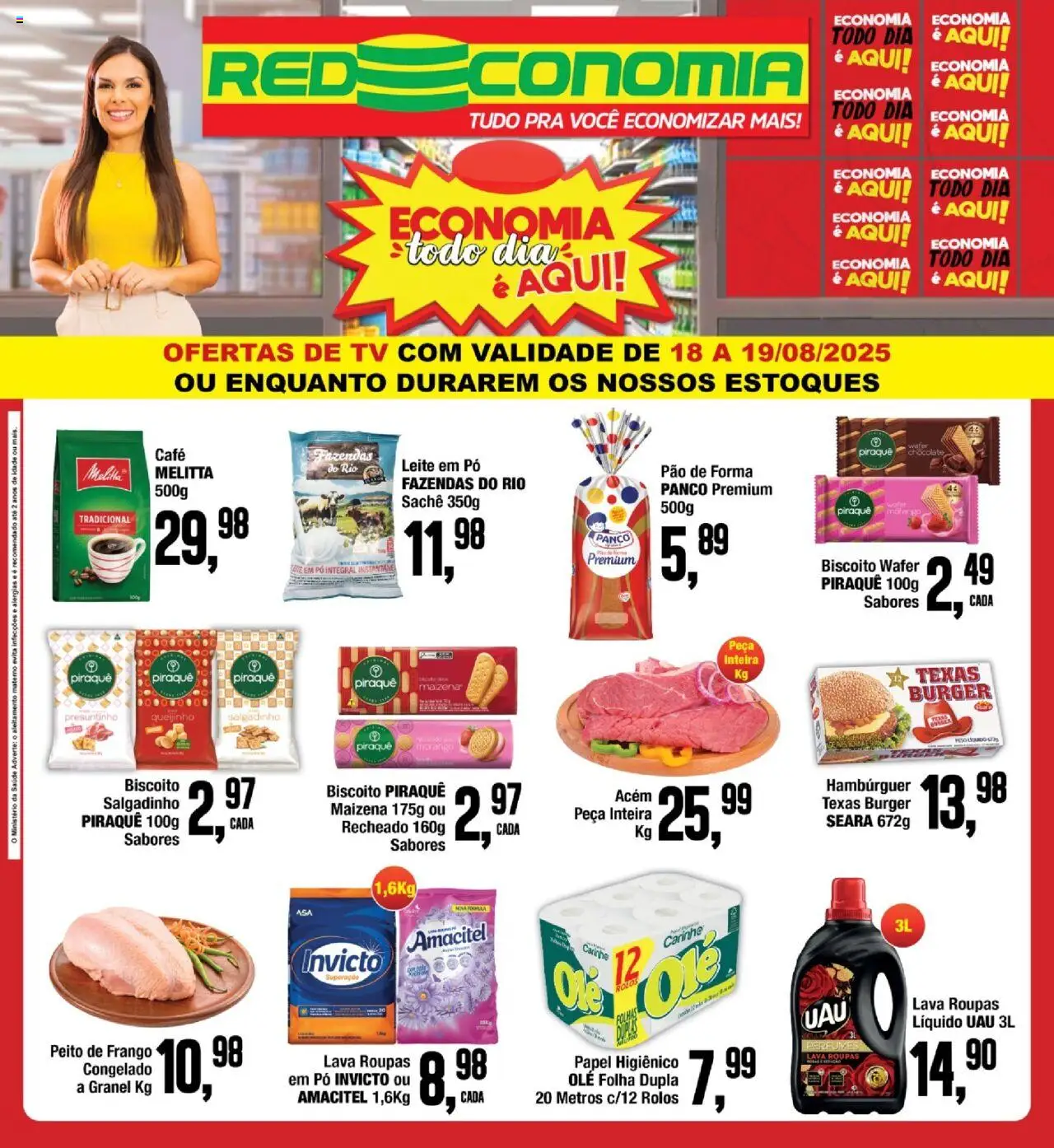RedEconomia Folheto - válido de 18.08.2025 | Página: 1 | Produtos: Biscoito, Leite, Pão, Papel higiênico