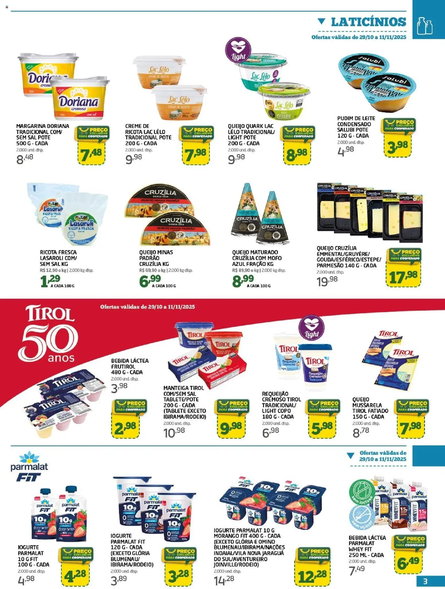 Cooper Folheto - válido de 29.10.2025 | Página: 3 | Produtos: Doriana, Iogurte, Ricota, Mussarela