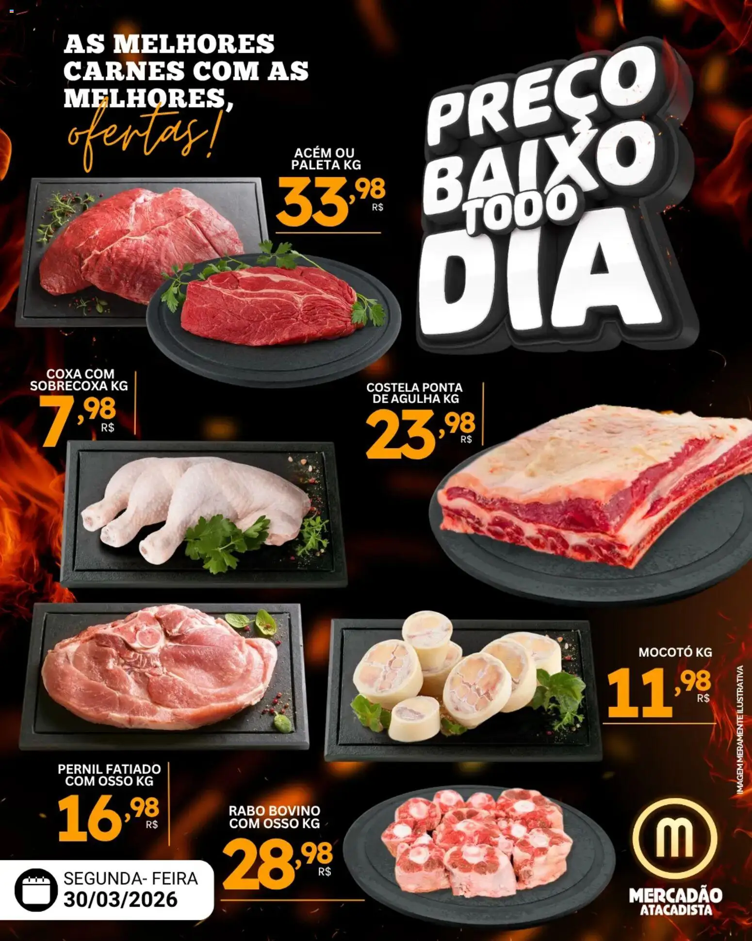 Mercadão Atacadista Folheto - válido de 30.03.2026 | Página: 1 | Produtos: Acém, Pernil, Baixo