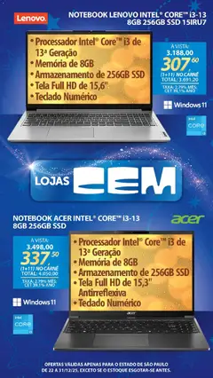 Lojas Cem - Ofertas atuais - Pré-Visualização do folheto da loja Lojas Cem, válido de 22.12.2025 | Página: 17 | Produtos: Notebook, Tela, Carne, Teclado