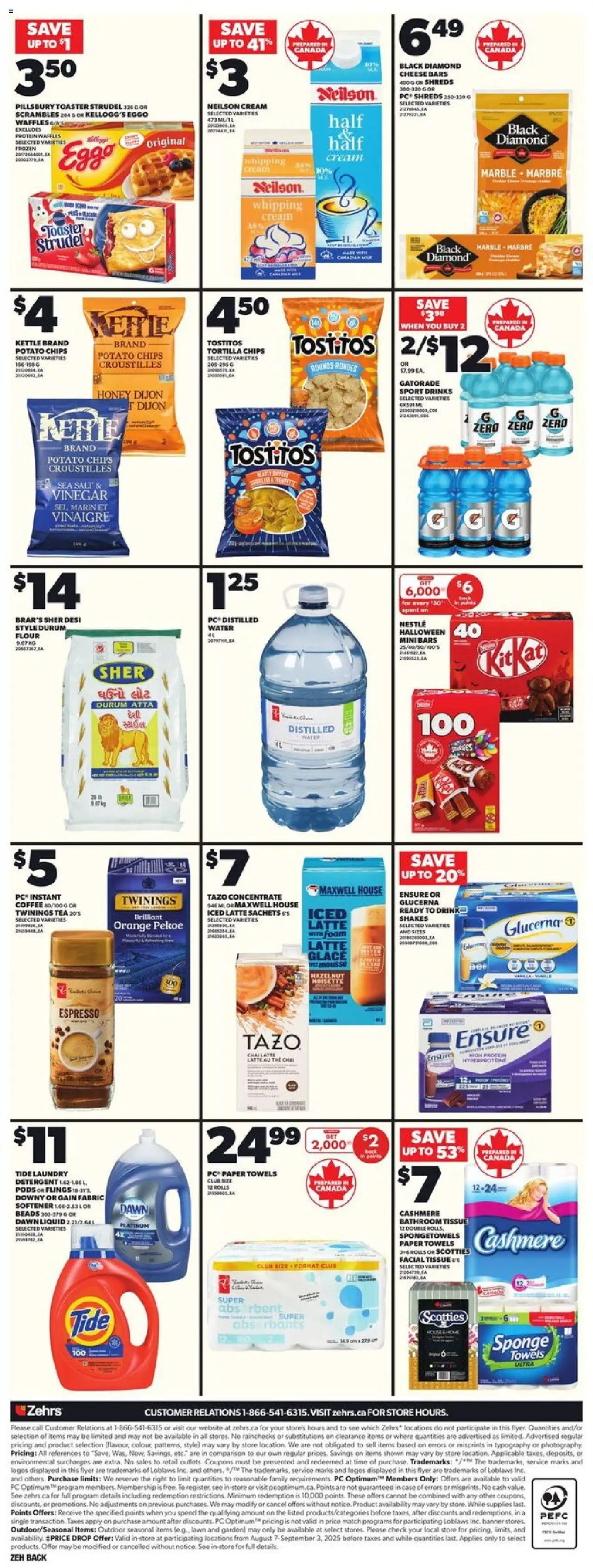 Zehrs flyer valid from 14.08.2025 | Page: 4 | Products: Chips, PC, Case, Milk