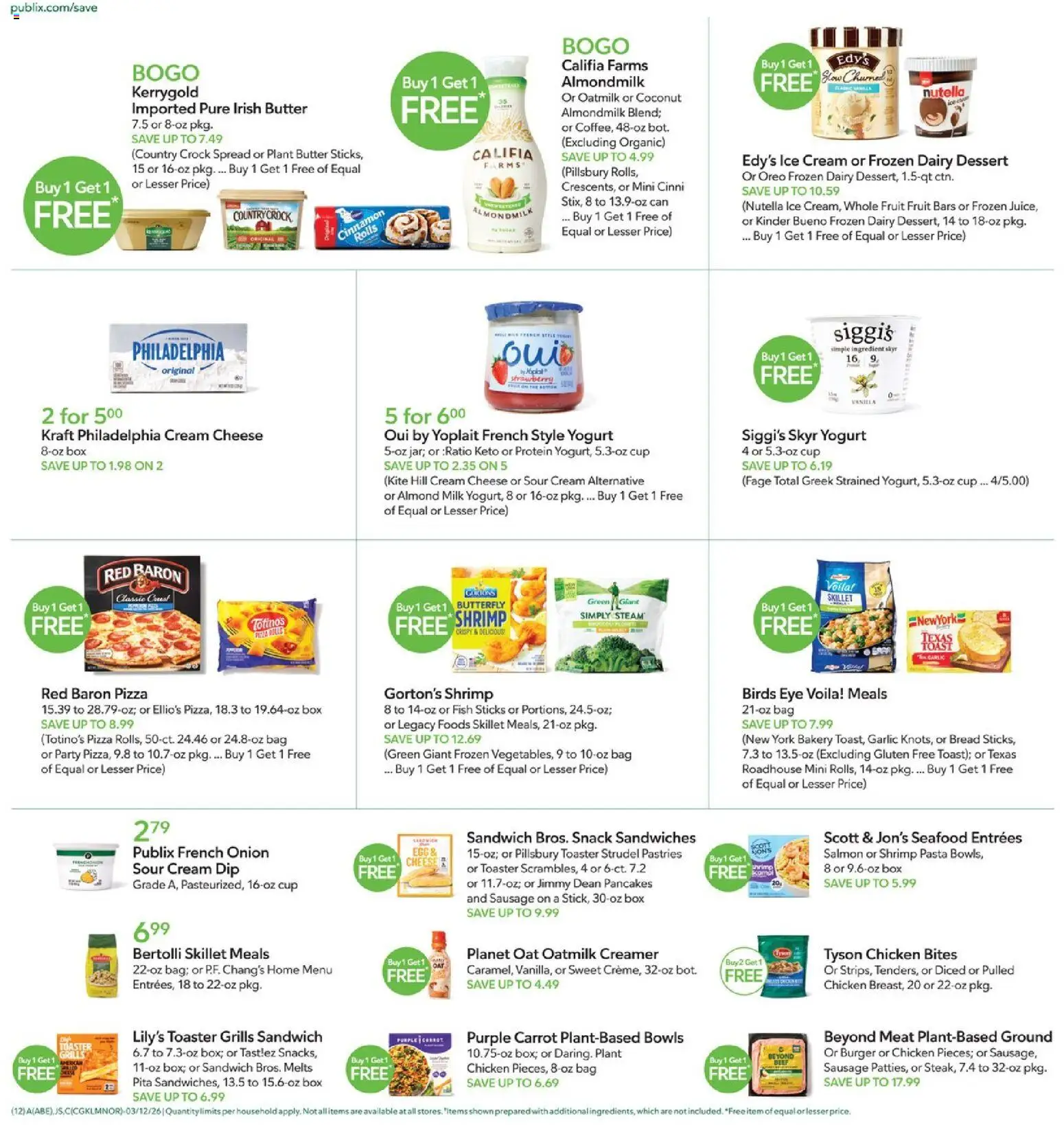 Publix Weekly Ad - valid from 11.03.2026 | Page: 12 | Products: Milk, Cheese, Yogurt, Sour cream