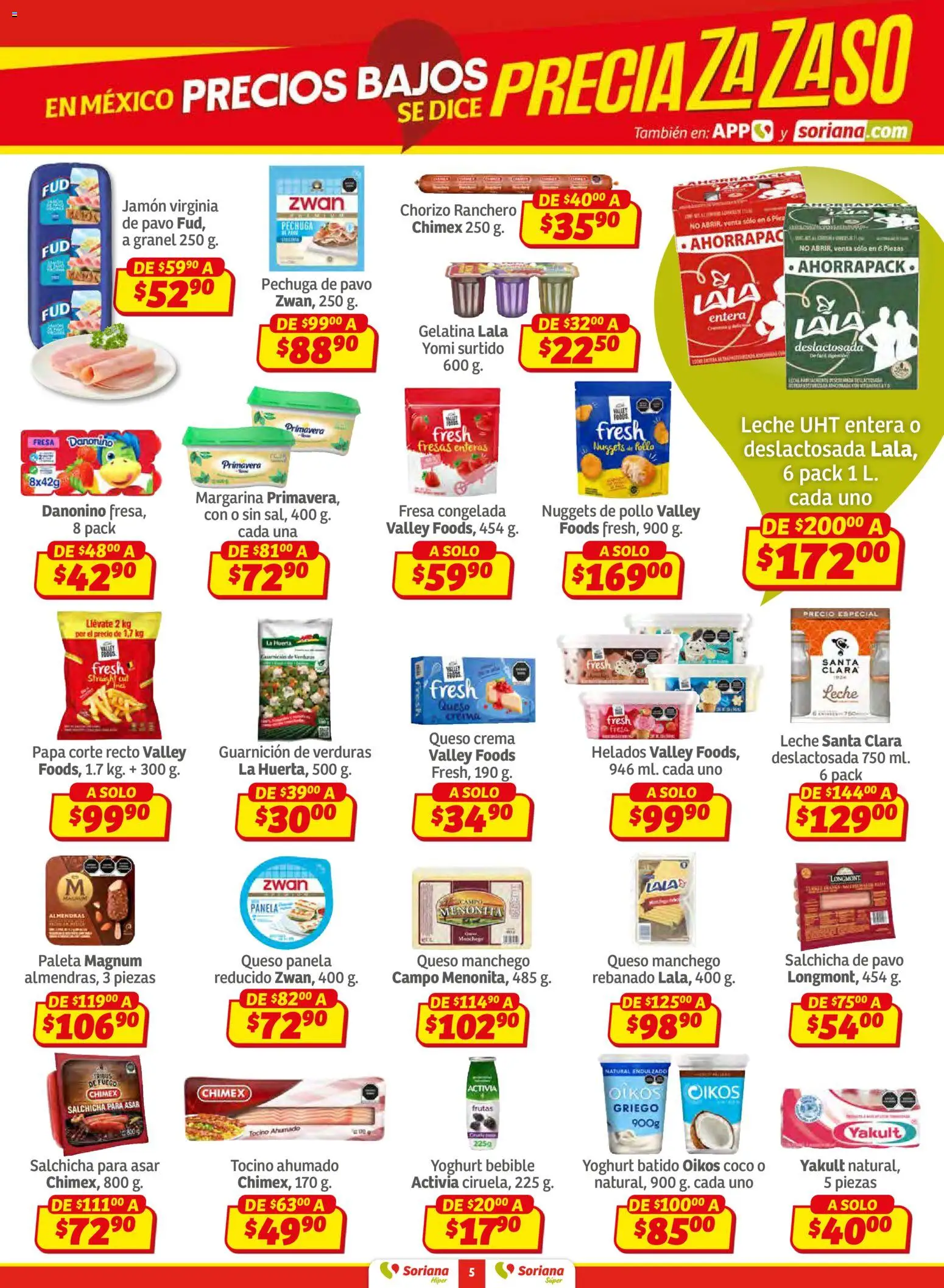 Nuevas ofertas de Soriana válidas en toda la República Mexicana desde el 27.02.2026. ¡Encuentra las mejores ofertas en Soriana Preciazazaso Súper: Frontera BCN, Son! | Página: 5 | Productos: Pollo, Salchicha, Queso crema, Chorizo