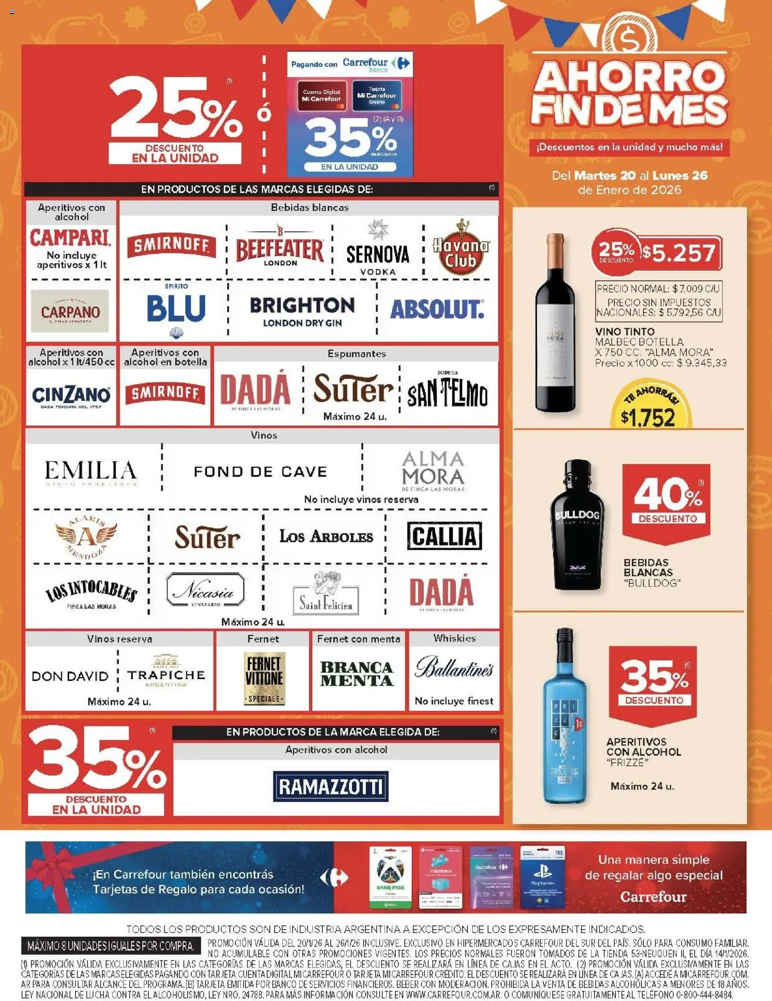 Carrefour ofertas │ válido desde el 20.01.2026 | Página: 7 | Productos: Teléfono, Botella, Banco, Gin