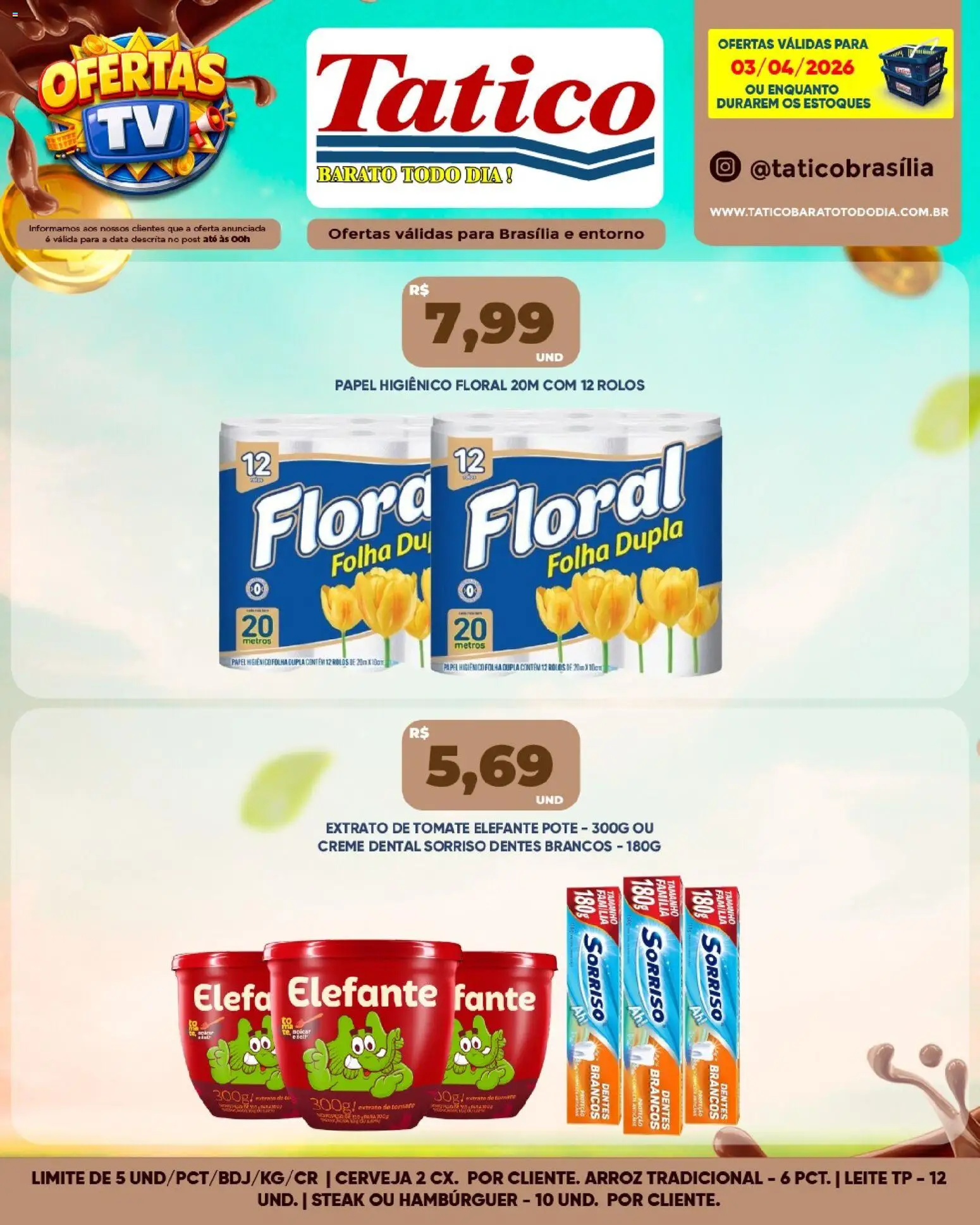Tatico Folheto - válido de 03.04.2026 | Página: 5 | Produtos: Leite, Cerveja, Hambúrguer, Papel higiênico