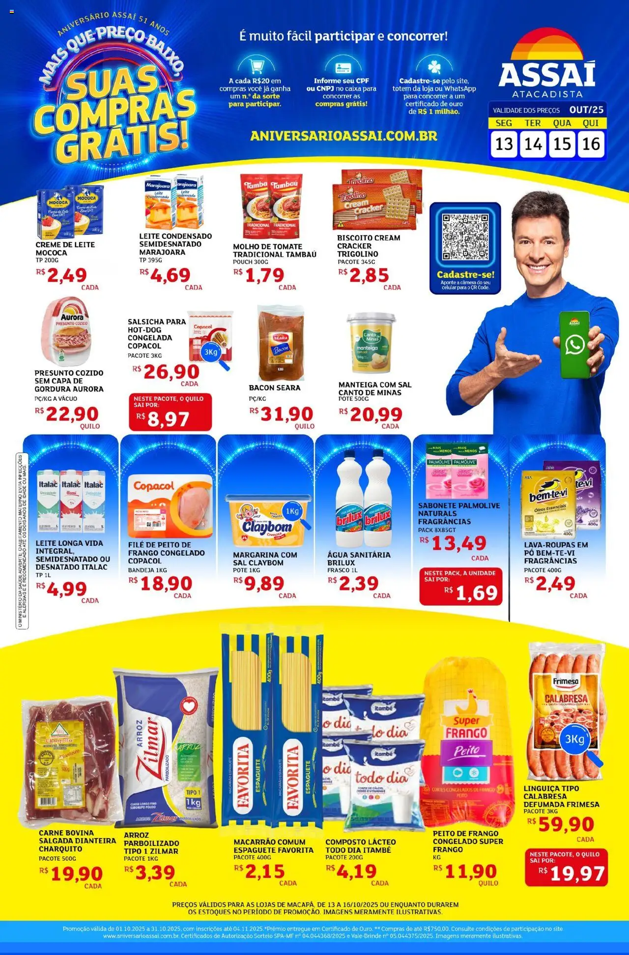 Assaí Atacadista Folheto - válido de 13.10.2025 | Página: 1 | Produtos: Molho de tomate, Creme de leite, Leite condensado, Margarina