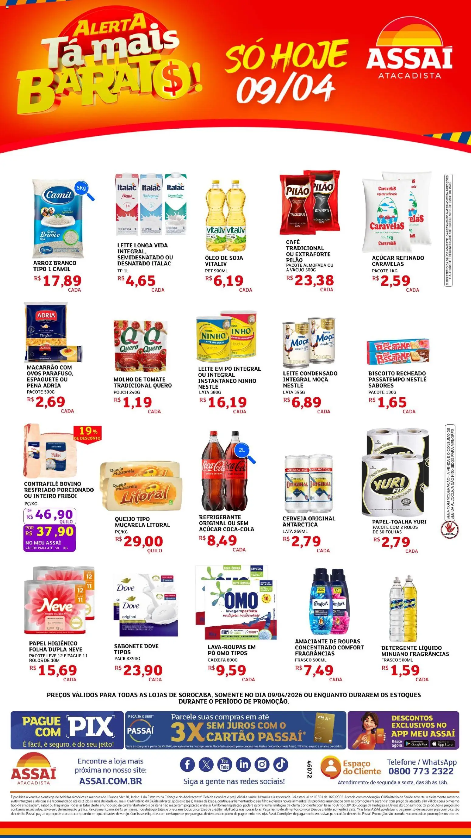 Assaí Atacadista Folheto - válido de 09.04.2026 | Página: 1 | Produtos: Ovos, Café, Refrigerante, Leite em pó