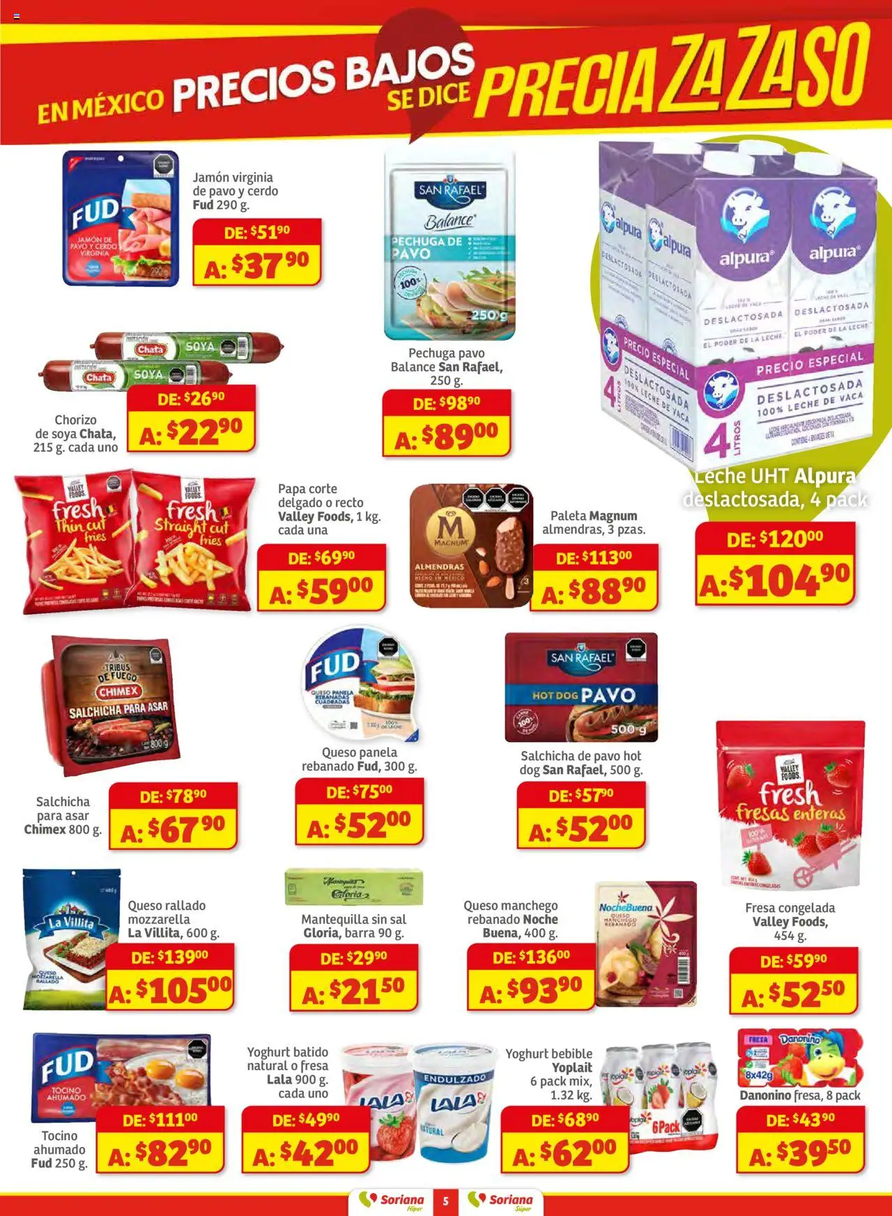 Nuevas ofertas de Soriana válidas en toda la República Mexicana desde el 14.08.2025. ¡Encuentra las mejores ofertas en Soriana - Preciazazaso Híper: Valle de México! | Página: 5 | Productos: Almendras, Sal, Leche, Barra