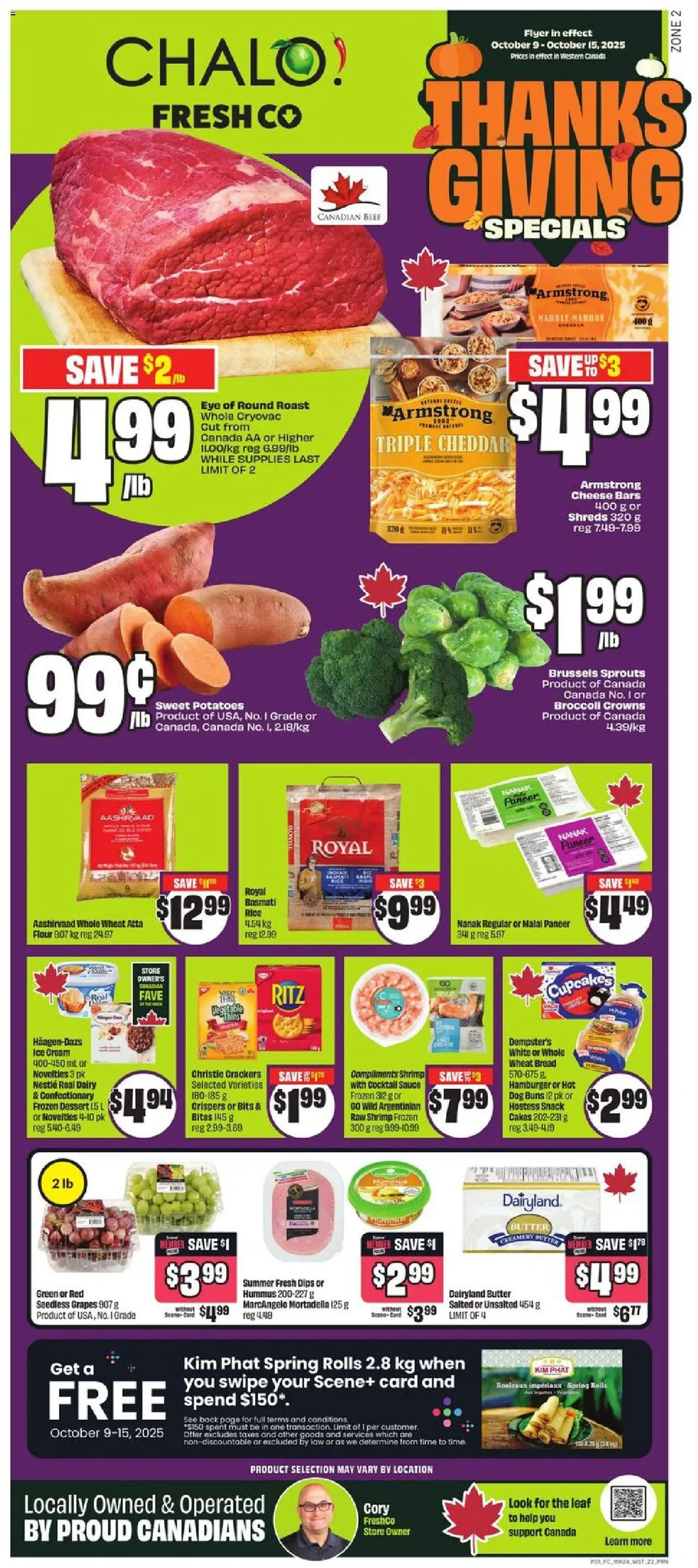FreshCo flyer valid from 09.10.2025 | Page: 1 | Products: Rice, Ice cream, Cheese, Bread