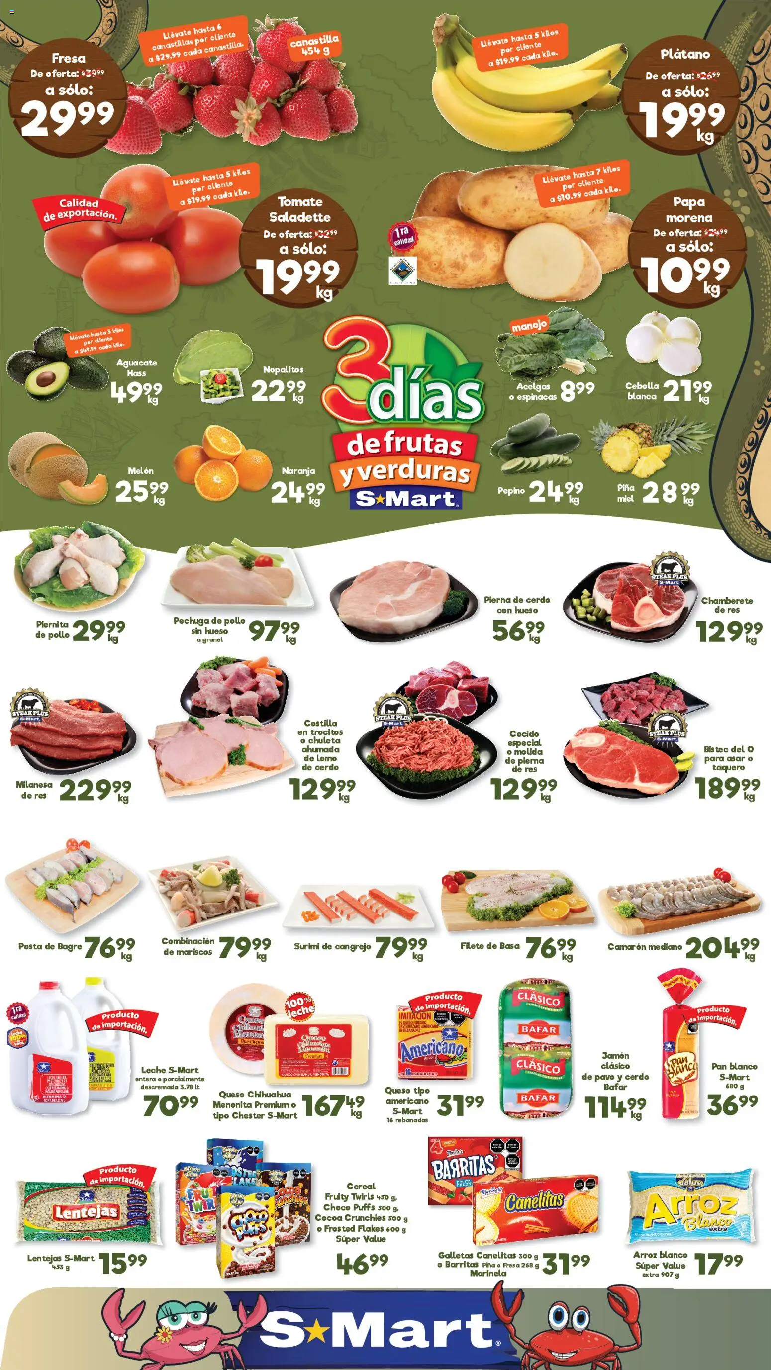 Nuevas ofertas de S-Mart válidas en toda la República Mexicana desde el 24.02.2026. ¡Encuentra las mejores ofertas en S-Mart folleto Matamoros! | Página: 1 | Productos: Pollo, Tomate, Cerdo, Res