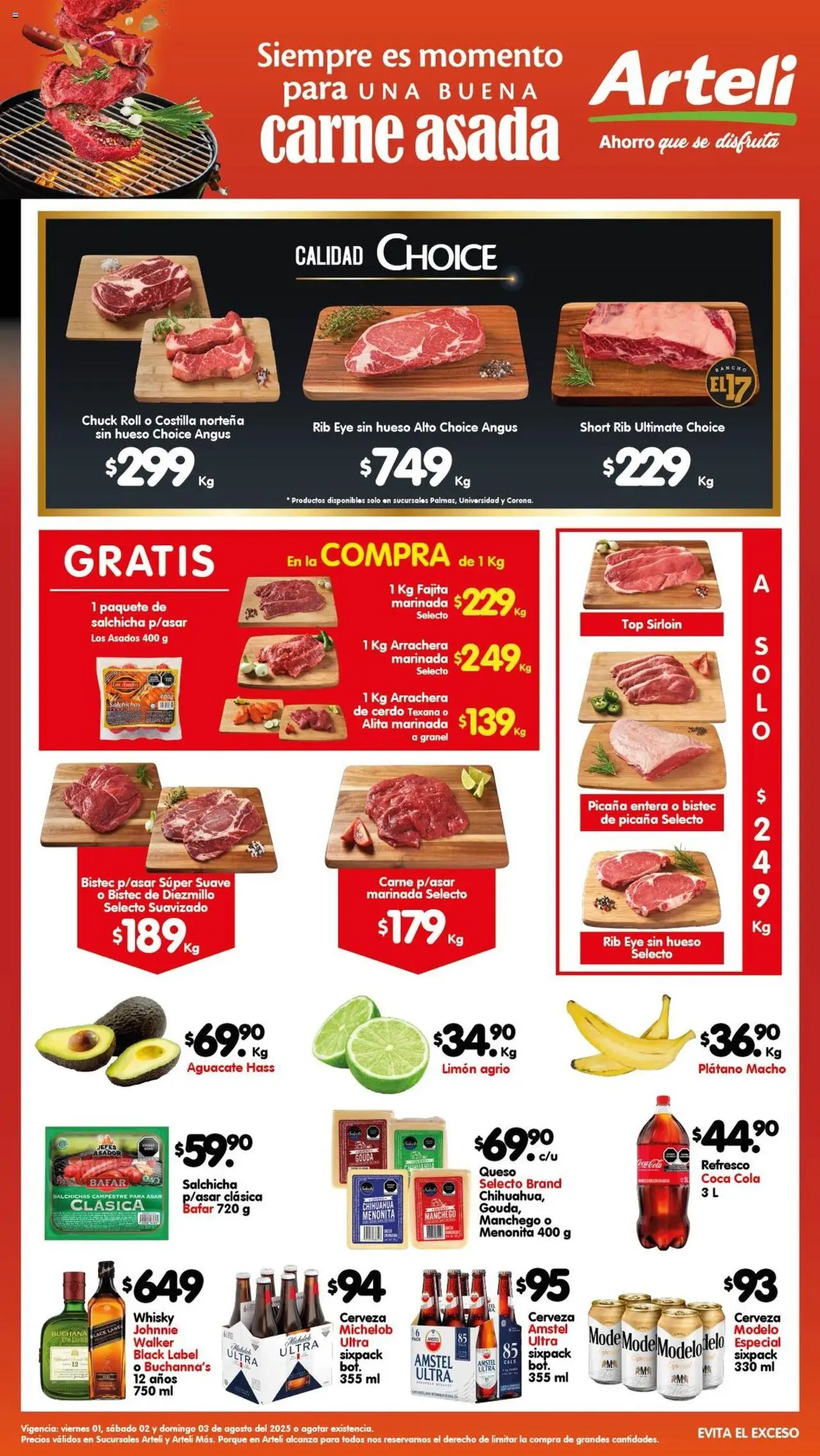 Nuevas ofertas de Arteli válidas en toda la República Mexicana desde el 01.08.2025. ¡Encuentra las mejores ofertas en Arteli - Folleto Arteli Carnes & Cortes ! | Página: 1 | Productos: Refresco, Limón, Queso, Aguacate