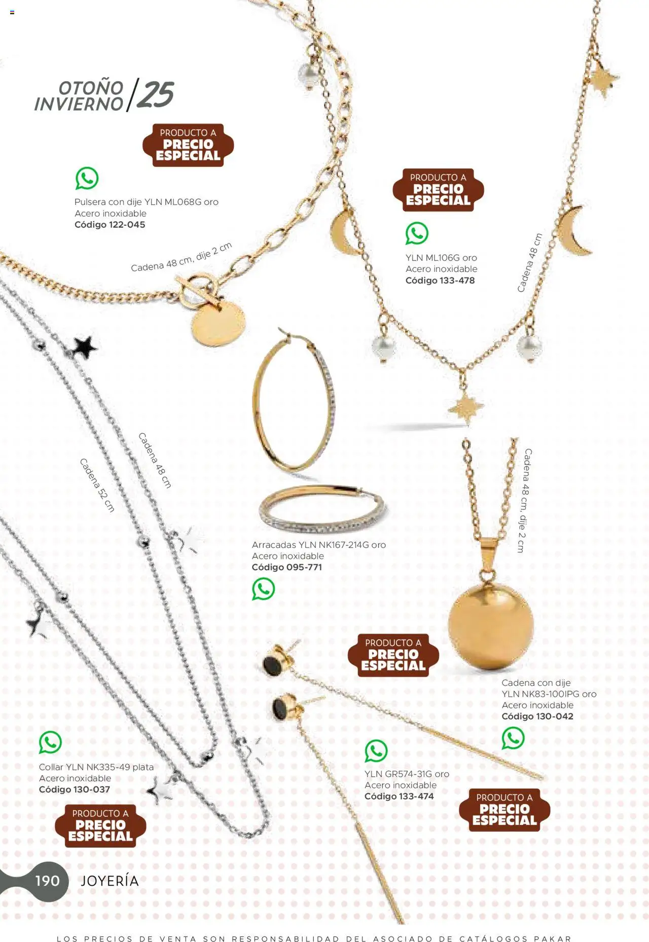 Nuevas ofertas de SC Pakar válidas en toda la República Mexicana desde el 24.07.2025. ¡Encuentra las mejores ofertas en SC Pakar Catálogo Ropa y Accesorios! | Página: 190 | Productos: Pulsera, Collar, Dije, Cadena