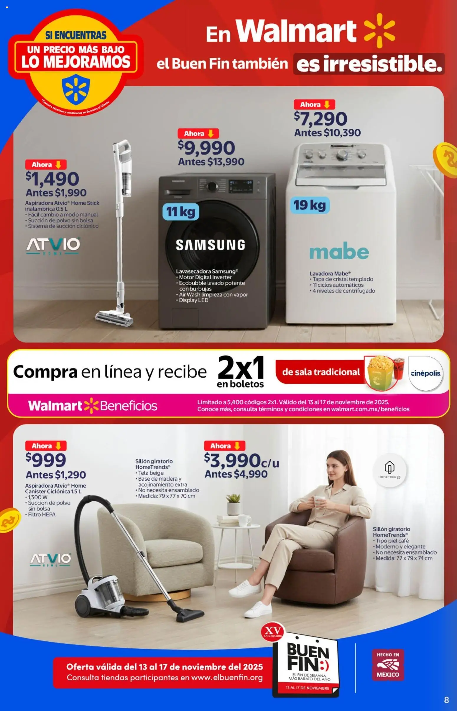 Nuevas ofertas de Walmart válidas en toda la República Mexicana desde el 13.11.2025. ¡Encuentra las mejores ofertas en Walmart Buen Fin ! | Página: 8 | Productos: Sillón, Café, Lavadora, Polvo