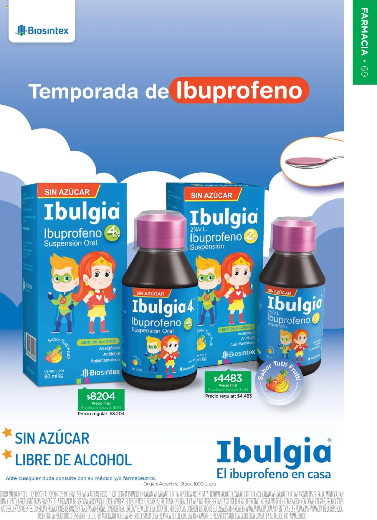 Farmacity catálogo │ válido desde el 01.08.2025 | Página: 69 | Productos: Azucar, Analgésico, Antiinflamatorio