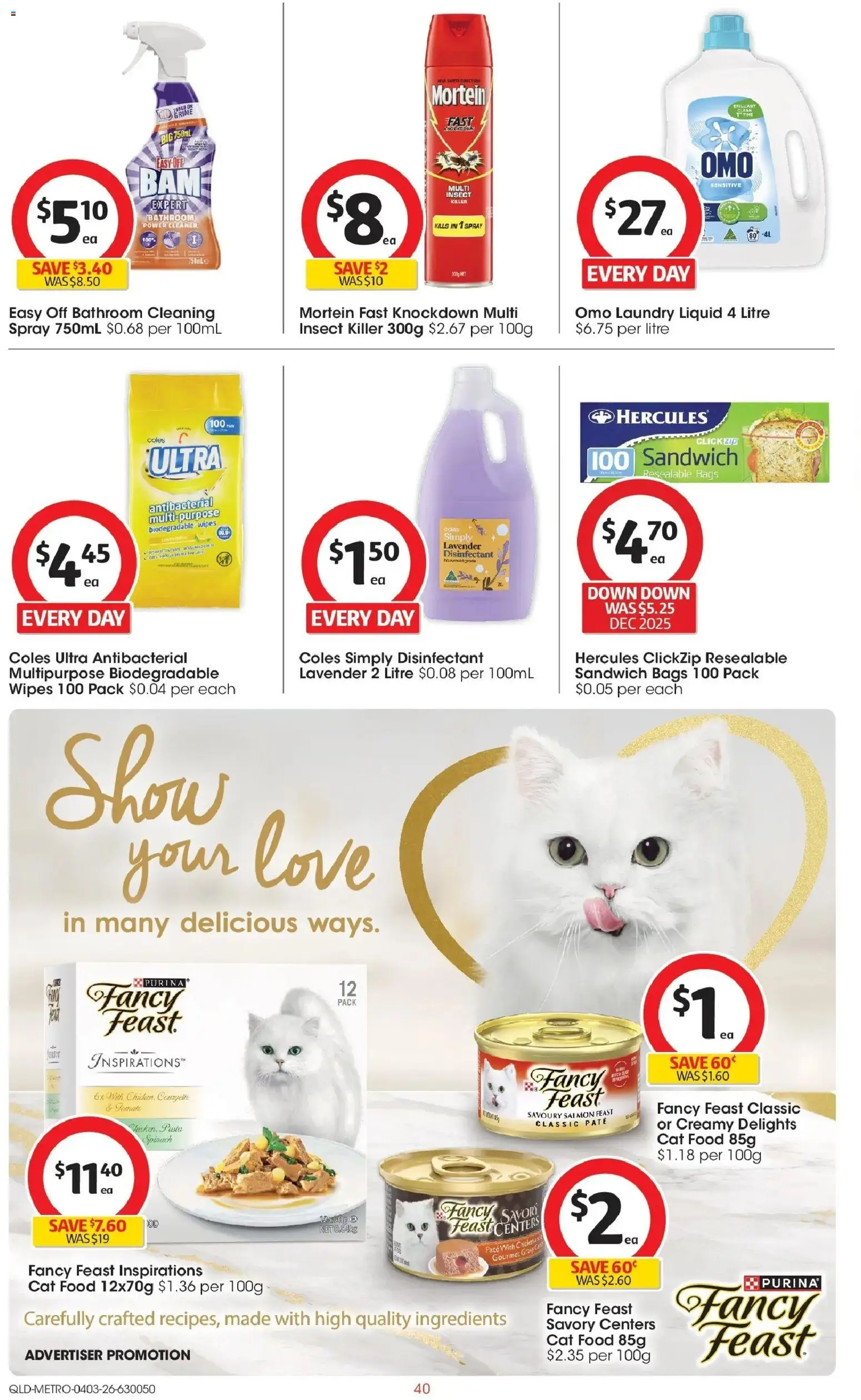 Coles catalogue - valid from 04.03.2026 | Page: 40 | Products: Pasta, Spinach, Multipurpose, Bathroom