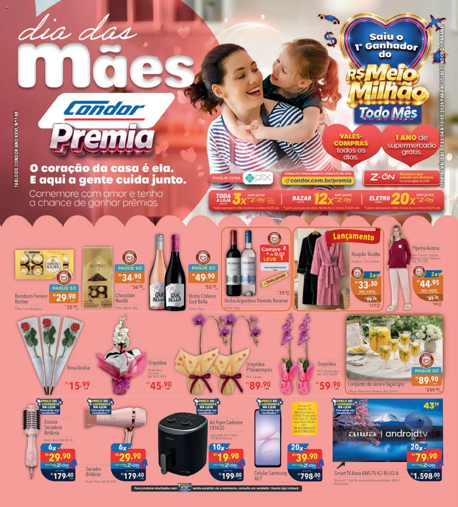 Supermercados Condor Folheto - válido de 22.04.2026 | Página: 1 | Produtos: Secador, Escova, Chocolate, Áudio