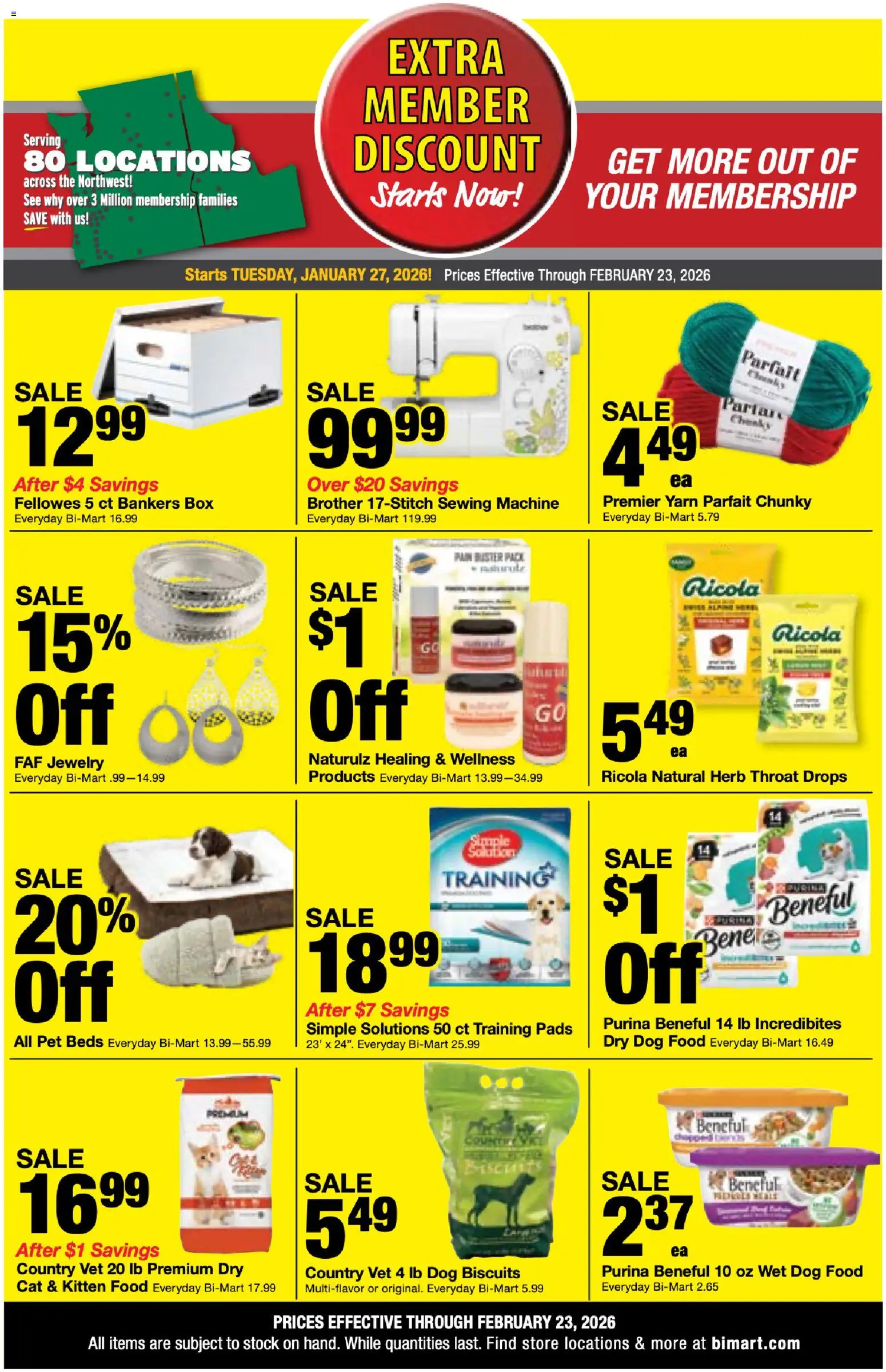 Bi-Mart Weekly Ad - valid from 27.01.2026 | Page: 7 | Products: Sewing machine, Box, Pan, Pads