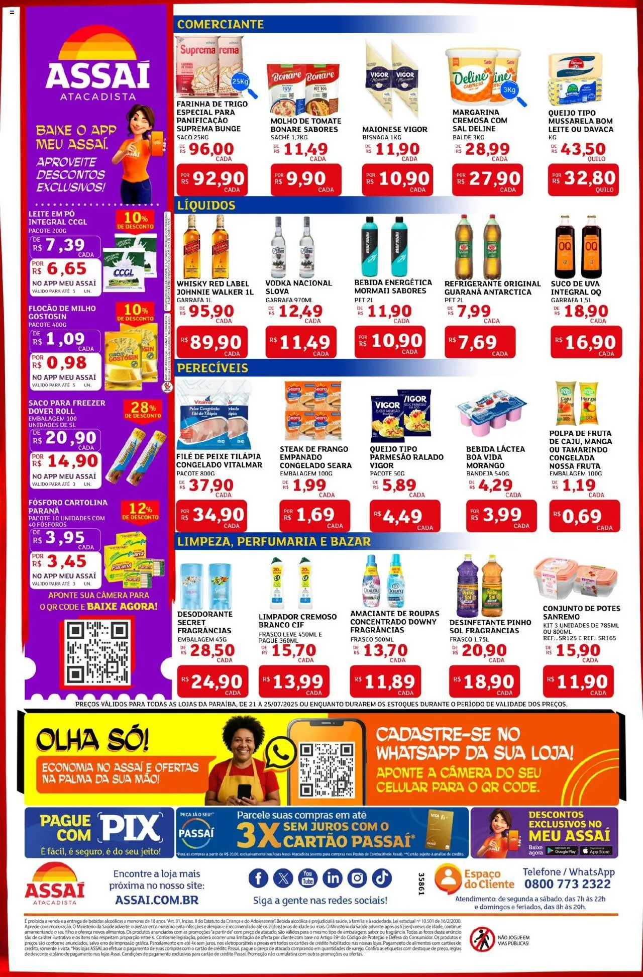 Assaí Atacadista Folheto - válido de 21.07.2025 | Página: 2 | Produtos: Fósforo, Leite, Tilápia, Filé de tilápia