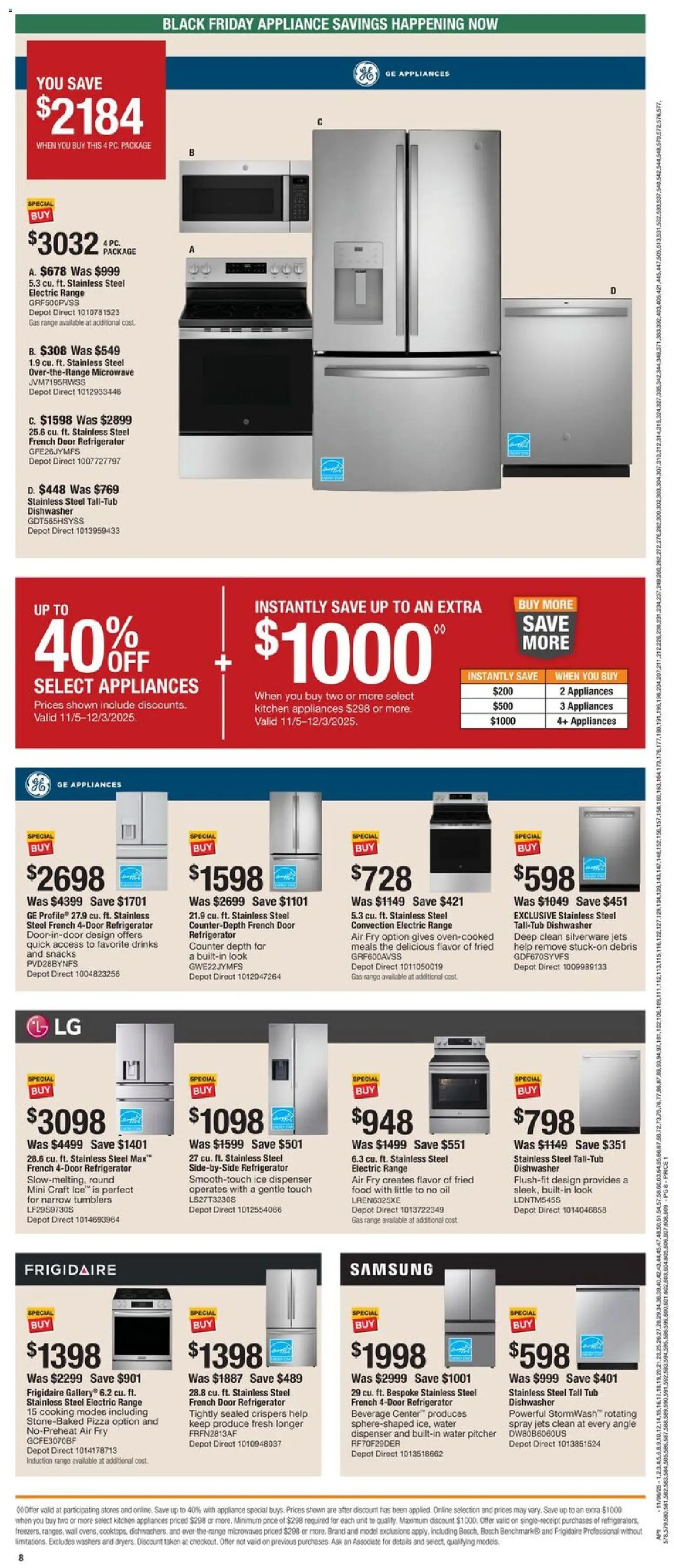 Home Depot Local Ad - GA - valid from 06.11.2025 | Page: 8 | Products: Pizza, Microwave, Refrigerator, Dishwasher