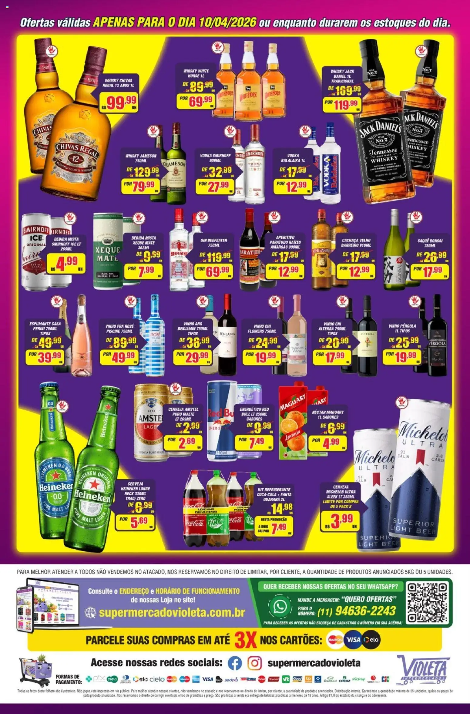 Violeta Supermercados Folheto - válido de 10.04.2026 | Página: 4 | Produtos: Espumante, Cola, Cerveja Heineken, Benjamin