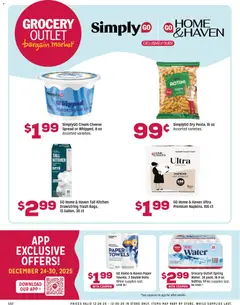 Preview of Grocery Outlet weekly ads valid from 26.12.2025 | Page: 1 | Products: Cheese, Pasta, Cream, Water