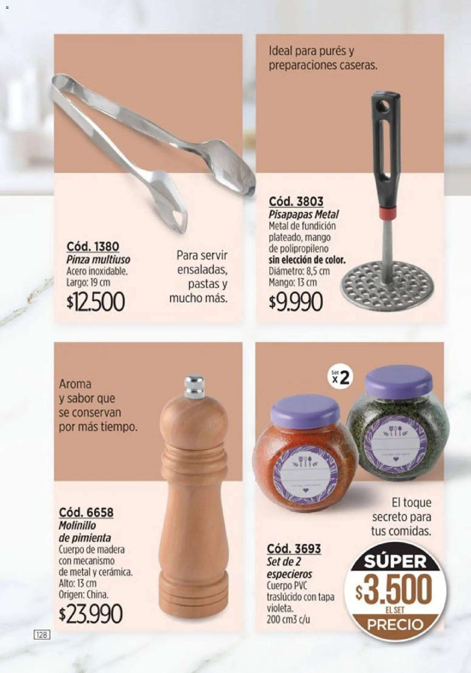 Amodil - Campaña 8 │ válido desde el 08.04.2026 | Página: 128 | Productos: Pinza, Pimienta, Mango, Molinillo