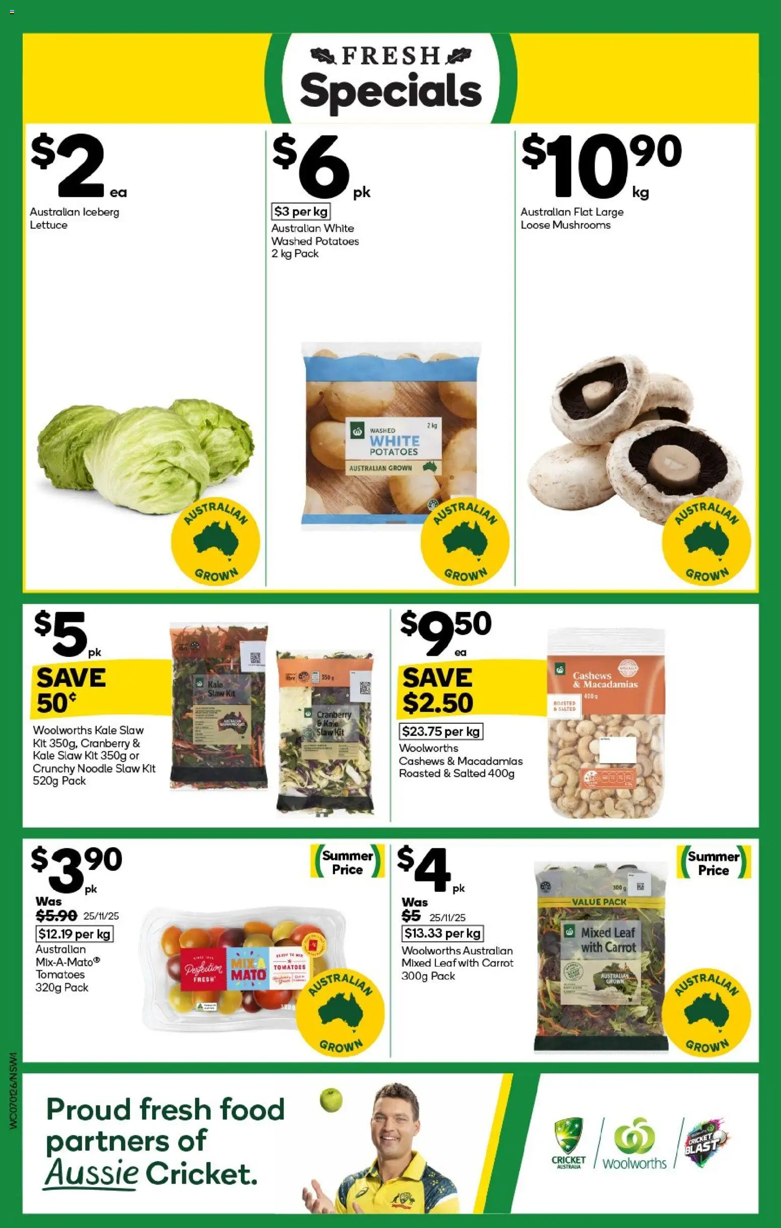 Woolworths catalogue - valid from 07.01.2026 | Page: 4 | Products: Kale, Tomatoes, Mushrooms, Potatoes