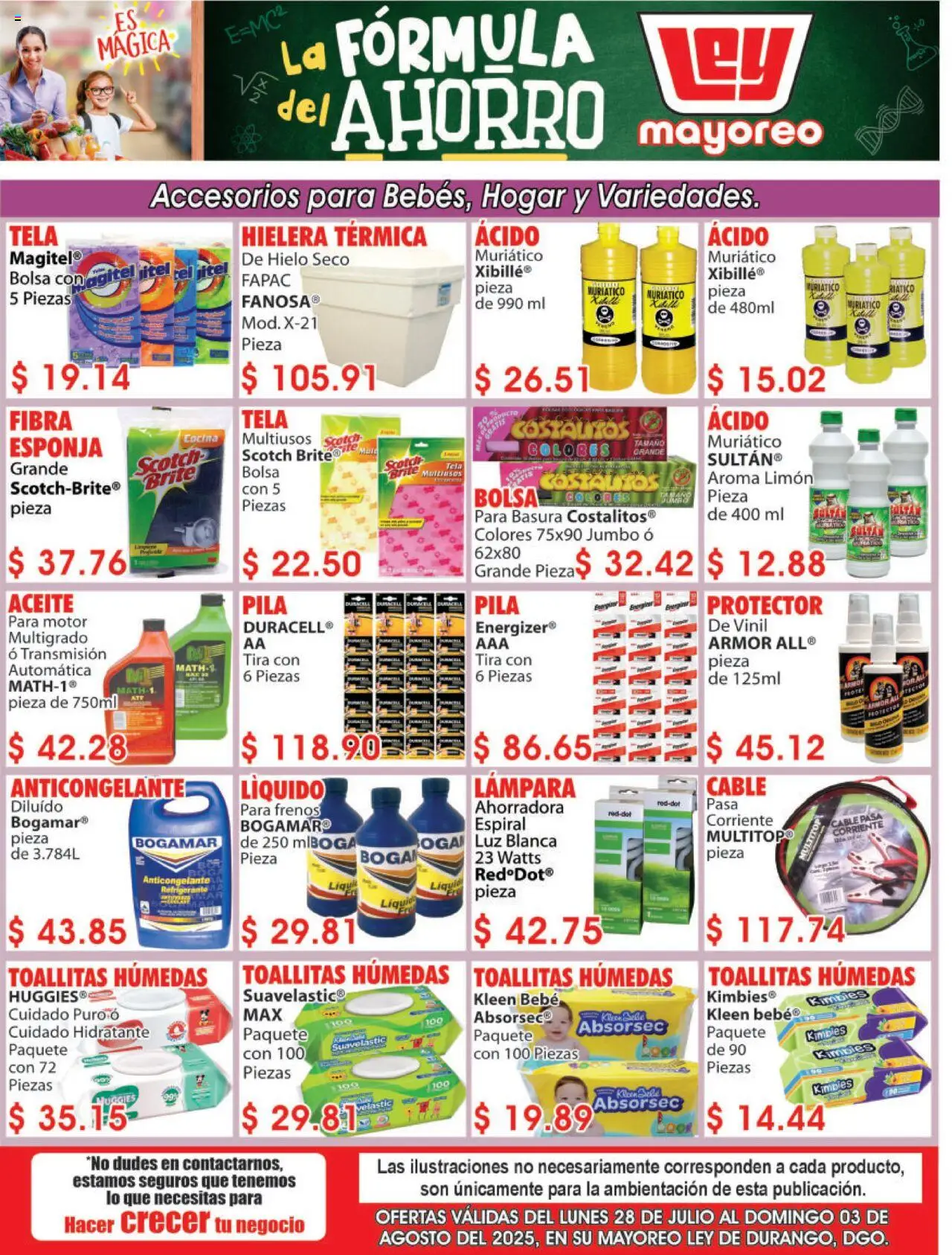 Nuevas ofertas de Casa Ley válidas en toda la República Mexicana desde el 28.07.2025. ¡Encuentra las mejores ofertas en Casa Ley - Folleto Mayoreo! | Página: 1 | Productos: Bolsa, Esponja, Hielera, Pila