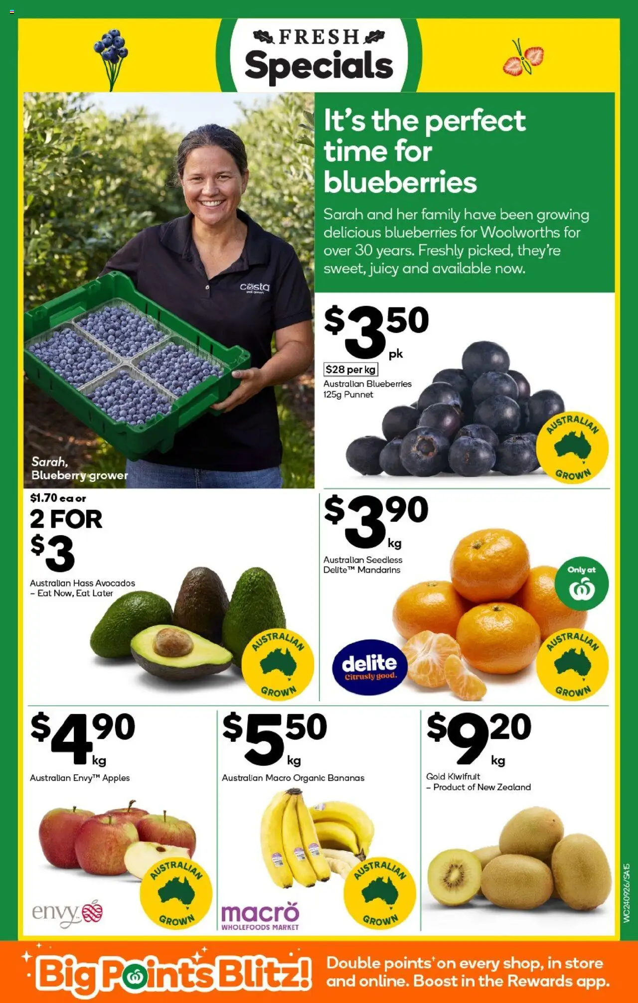 Woolworths catalogue - valid from 24.09.2025 | Page: 15 | Products: Bananas, Kiwifruit, Mandarins, Blueberries