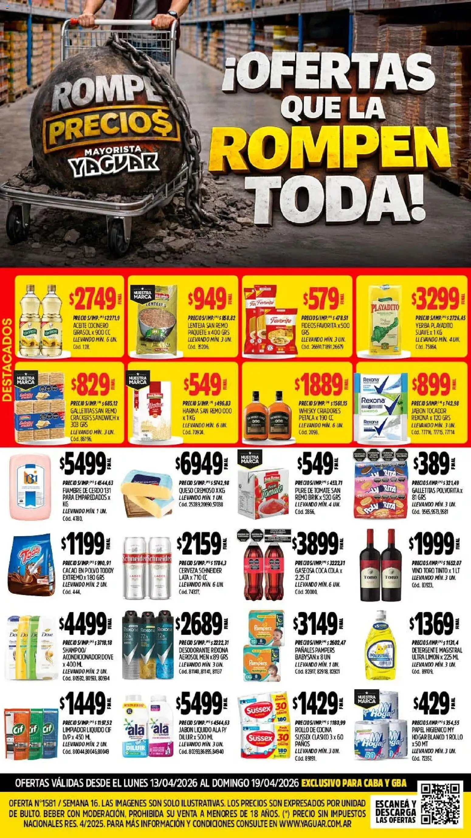Yaguar catálogo │ válido desde el 13.04.2026 | Página: 1 | Productos: Jabón, Tomate, Queso, Pañales