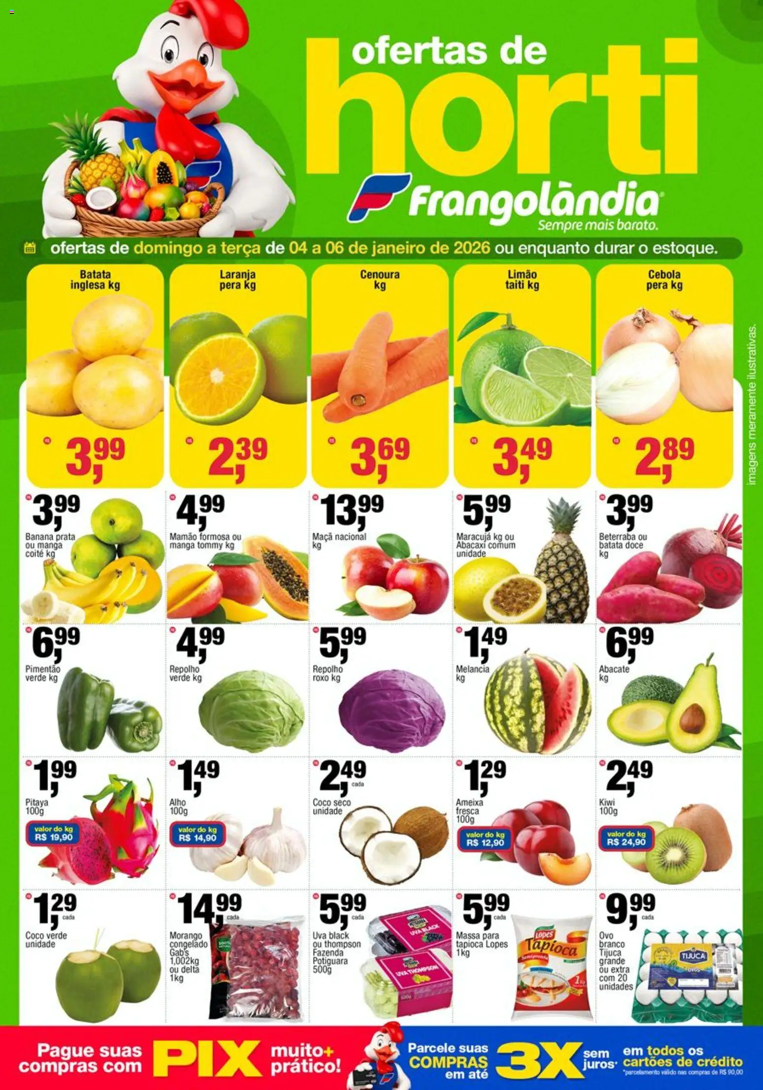 Frangolândia Folheto - válido de 04.01.2026 | Página: 1 | Produtos: Maracujá, Alho, Pimentão, Massa