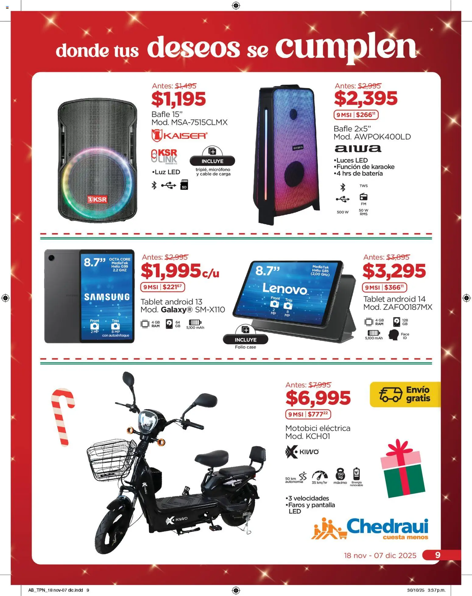 Nuevas ofertas de Chedraui válidas en toda la República Mexicana desde el 18.11.2025. ¡Encuentra las mejores ofertas en Chedraui folleto! | Página: 9 | Productos: Tablet, Cable, Micrófono, Batería