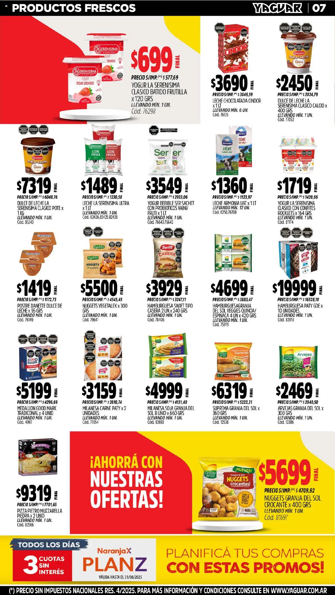 Yaguar - Córdoba │ válido desde el 18.08.2025 | Página: 7 | Productos: Milanesa, Arvejas, Yogur, Chocolatada