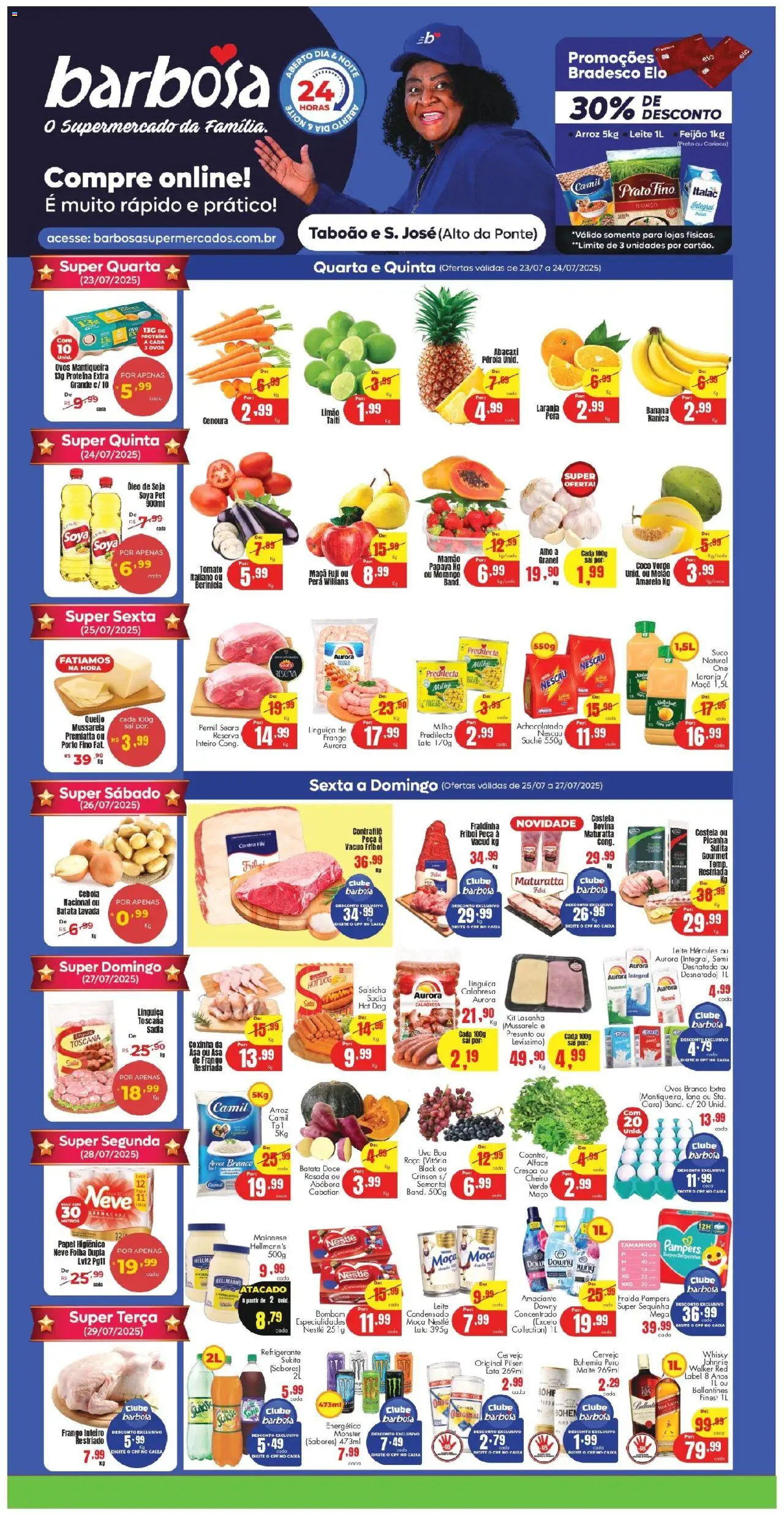 Barbosa Supermercados Folheto - válido de 23.07.2025 | Página: 1 | Produtos: Queijo, Óleo, Cenoura, Frango