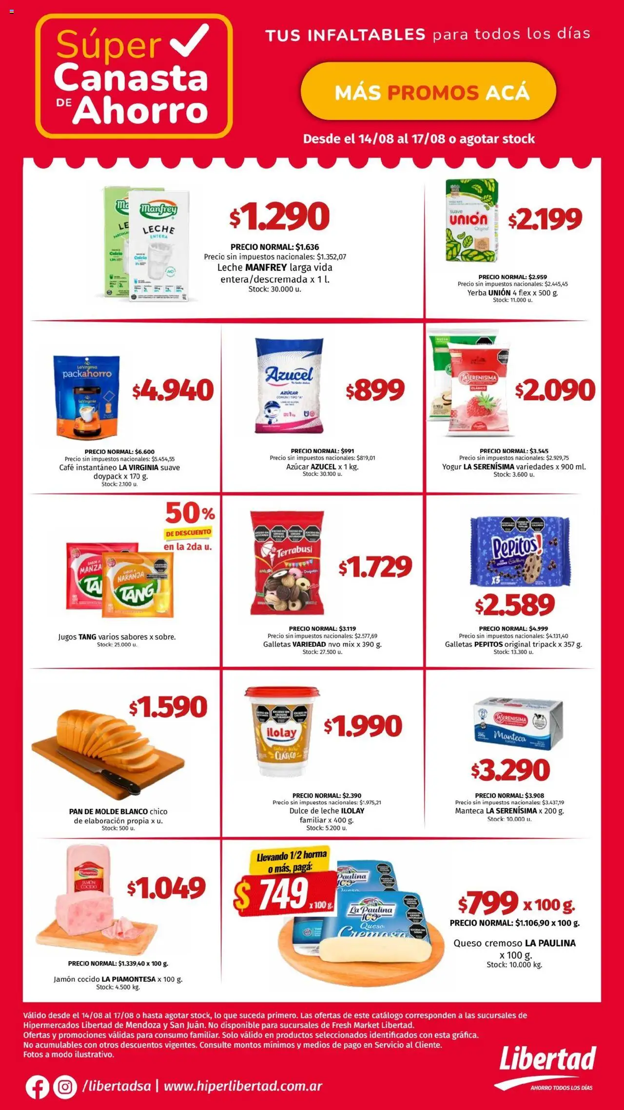 Hipermercado Libertad - Canasta - CUYO │ válido desde el 14.08.2025 | Página: 3 | Productos: Azucar, Leche, Manteca, Jamón