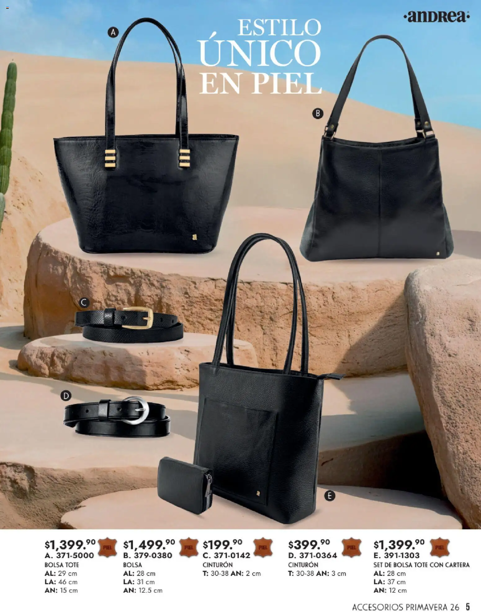 Nuevas ofertas de Andrea válidas en toda la República Mexicana desde el 25.01.2026. ¡Encuentra las mejores ofertas en Andrea catálogo Primavera! | Página: 5 | Productos: Cinturón, Bolsa