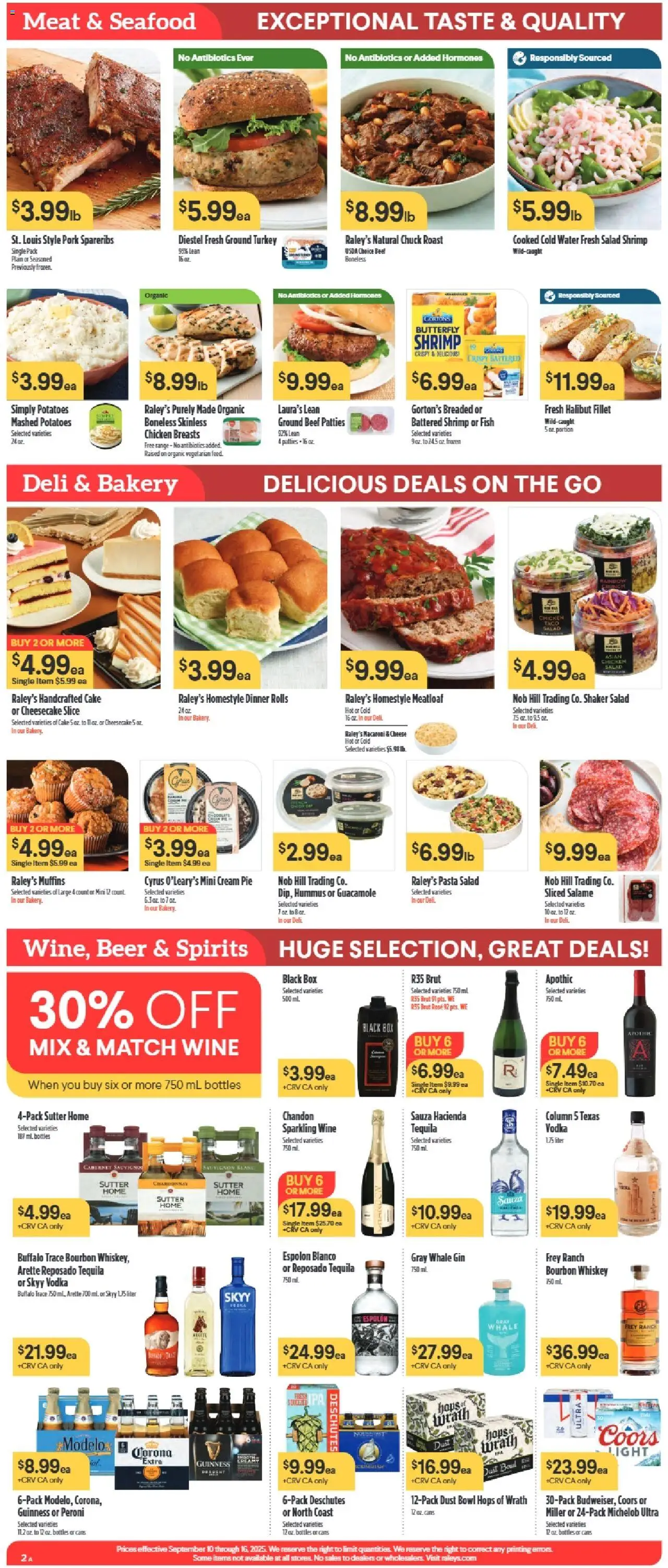 Raley's Weekly Ad - valid from 10.09.2025 | Page: 2 | Products: Bakery, Fish, Cream, Salad