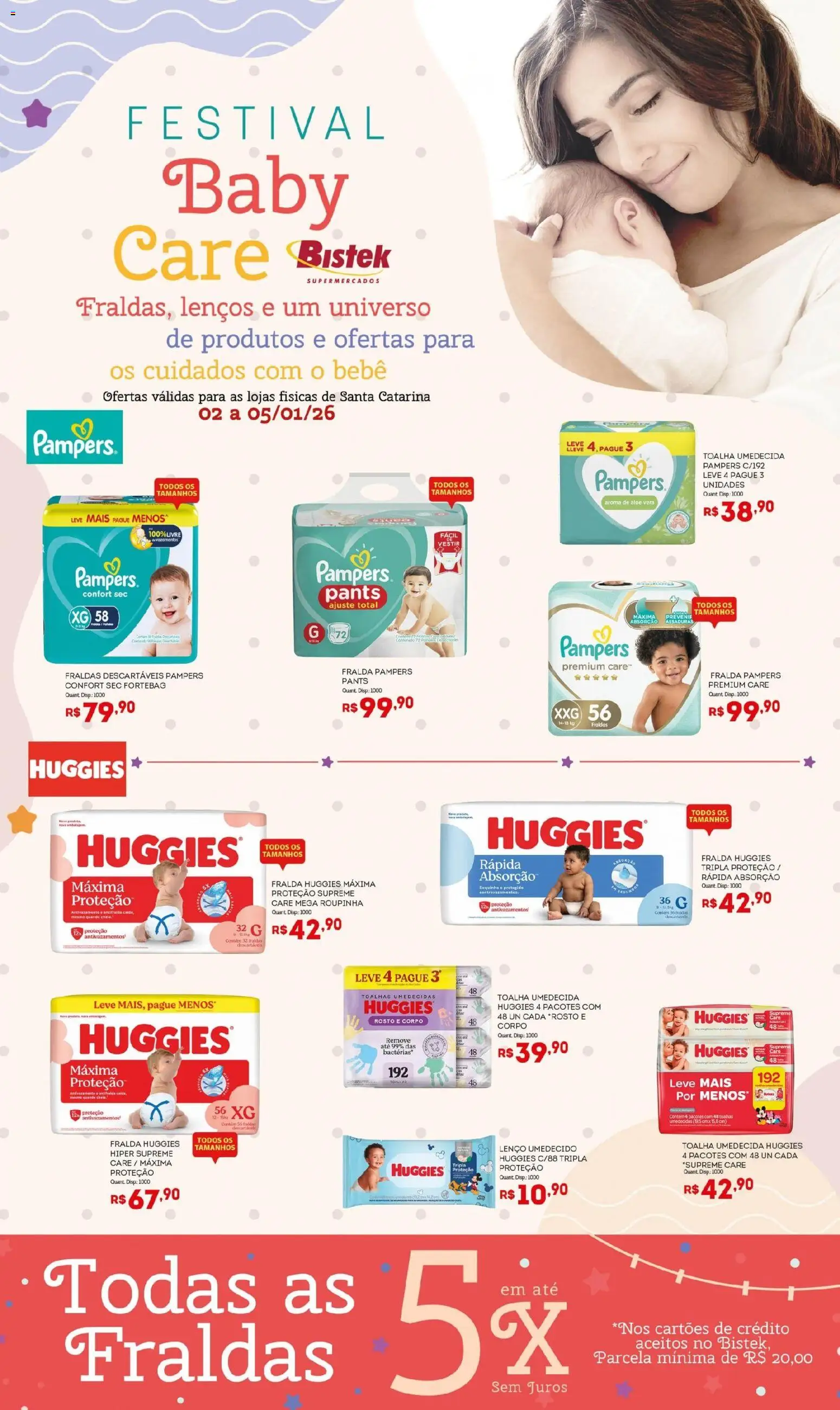 Bistek Supermercados Folheto - válido de 02.01.2026 | Página: 1 | Produtos: Lenço, Lenço umedecido, Fraldas, Toalha umedecida