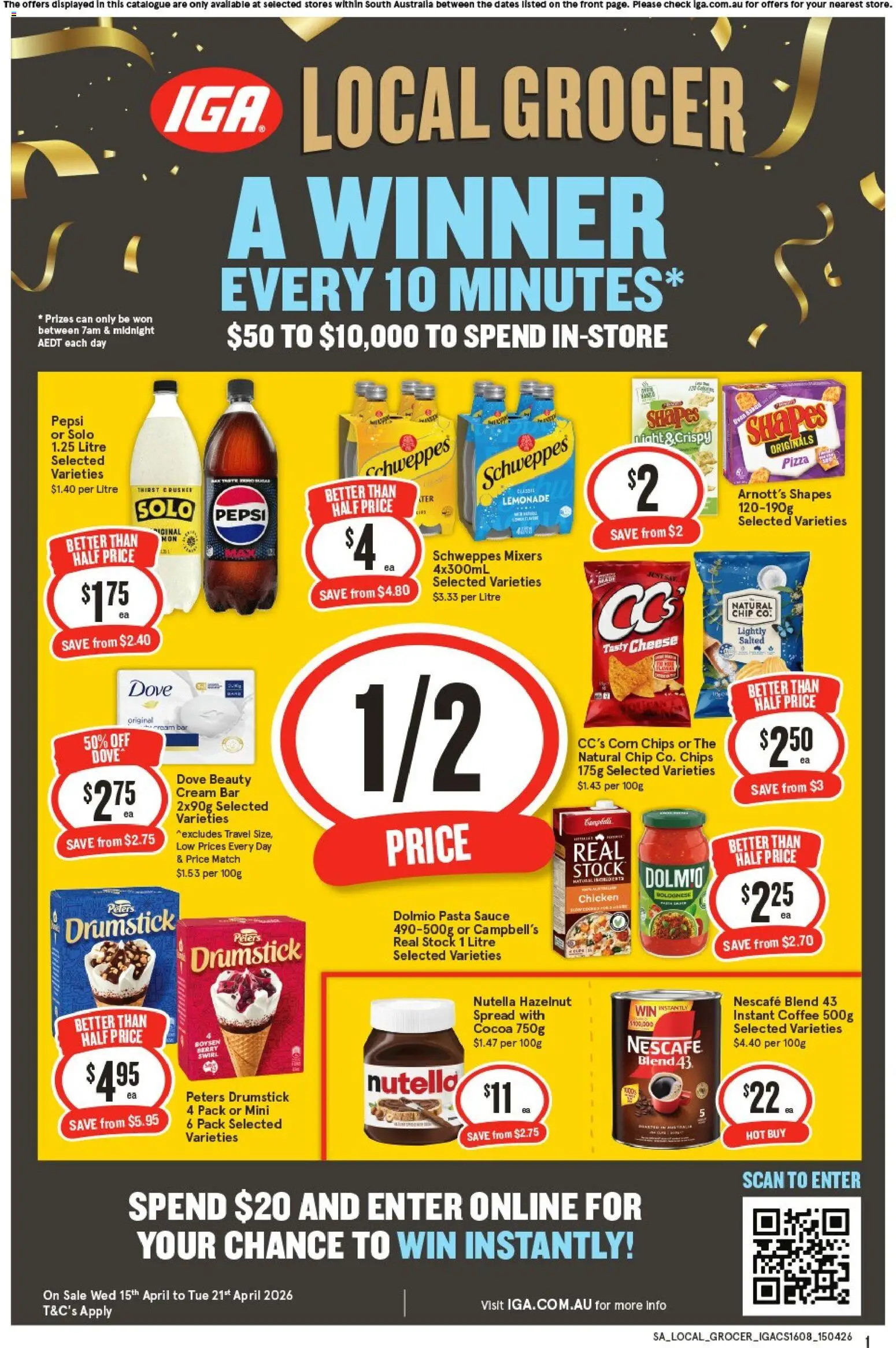 IGA catalogue - valid from 15.04.2026 | Page: 1 | Products: Cocoa, Chicken, Chips, Cream