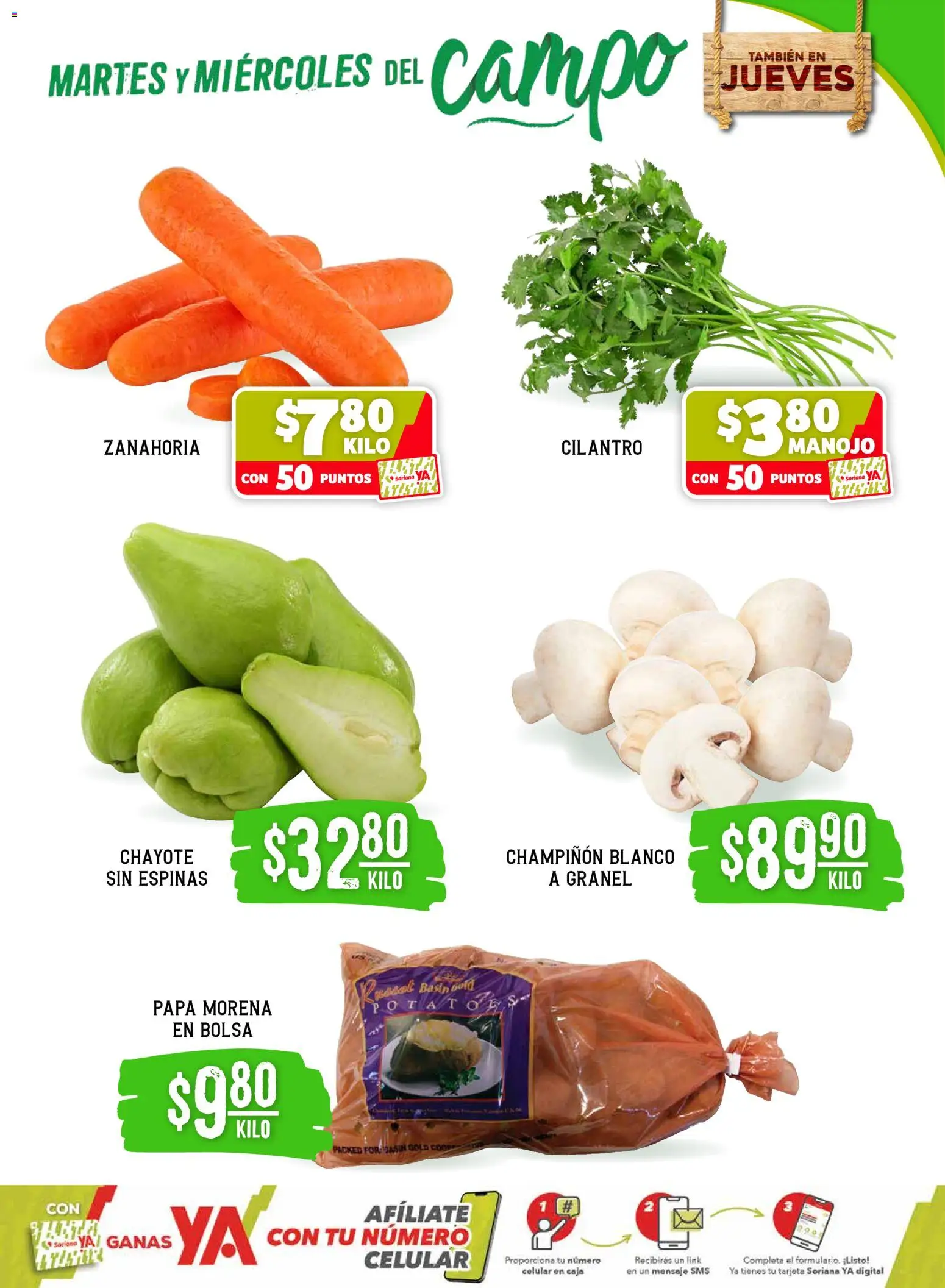 Nuevas ofertas de Soriana válidas en toda la República Mexicana desde el 21.04.2026. ¡Encuentra las mejores ofertas en Soriana Martes y Miércoles del Campo Súper: Chih, Delicias, Dur y Coah (excepto Saltillo)! | Página: 3 | Productos: Papa, Bolsa, Zanahoria