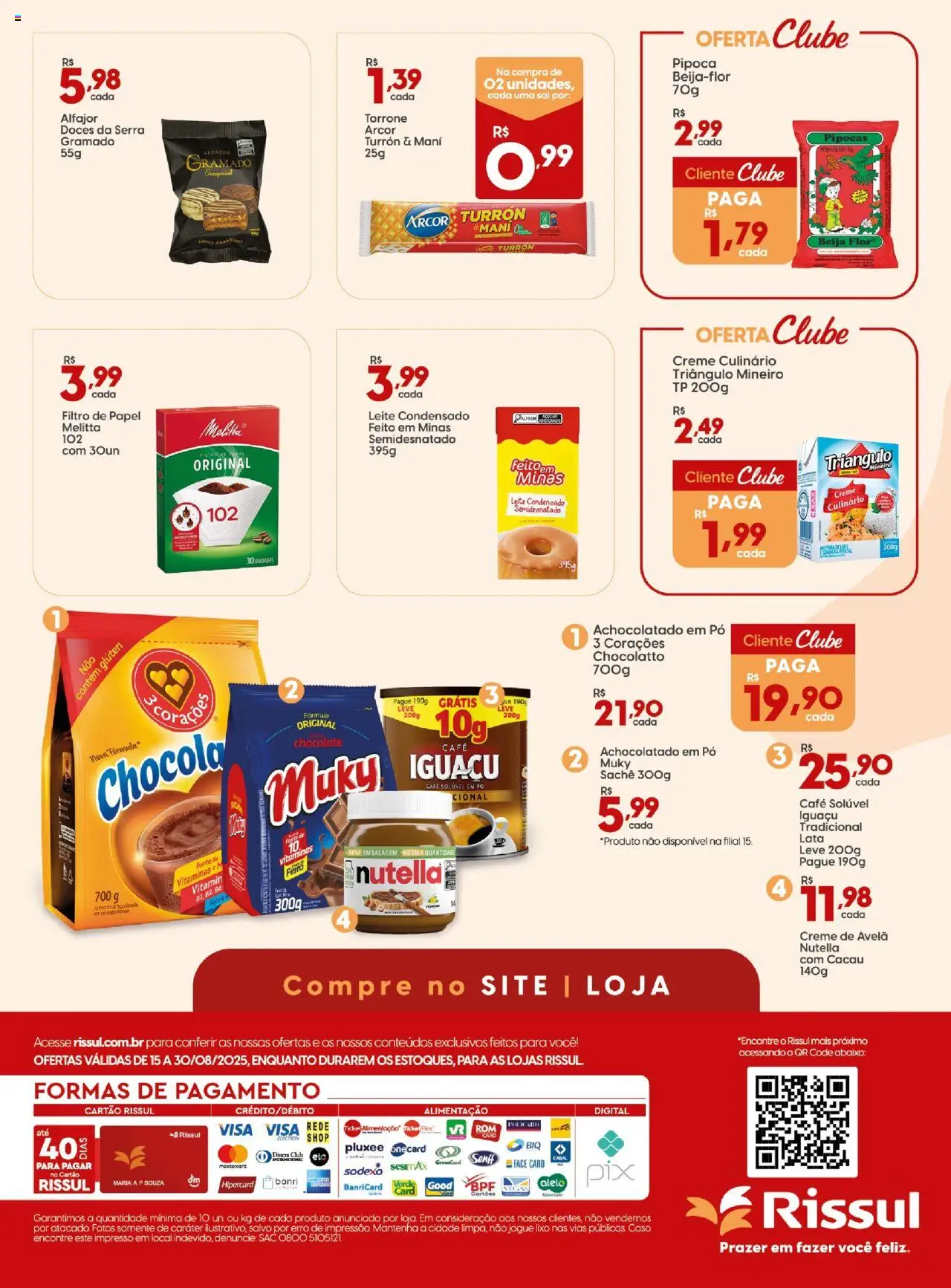 Rissul Folheto - válido de 15.08.2025 | Página: 8 | Produtos: Filtro de papel, Achocolatado, Leite, Café