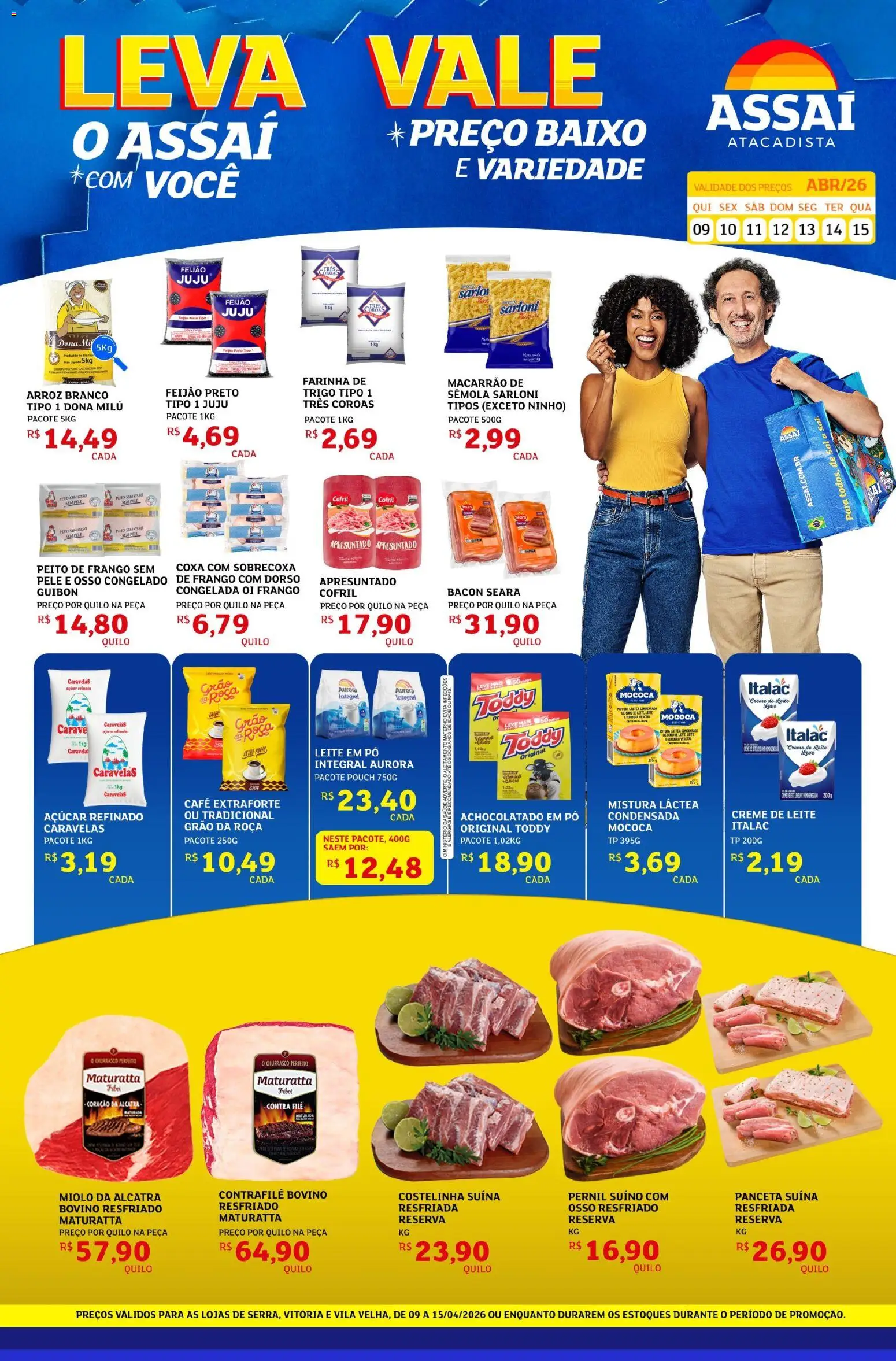 Assaí Atacadista Folheto - válido de 09.04.2026 | Página: 1 | Produtos: Feijão, Alcatra, Pernil, Açúcar