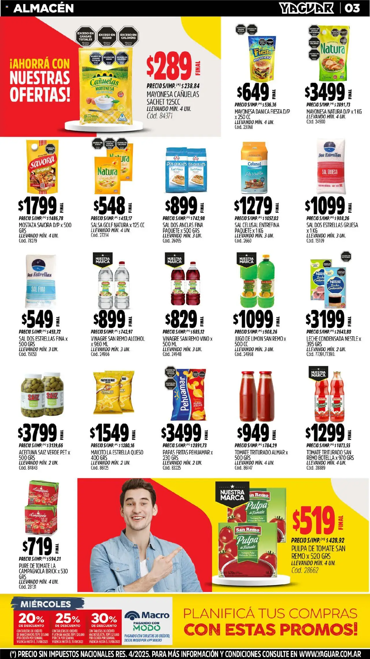 Yaguar - San Juan │ válido desde el 18.08.2025 | Página: 3 | Productos: Vinagre, Mayonesa, Maiz, Sal