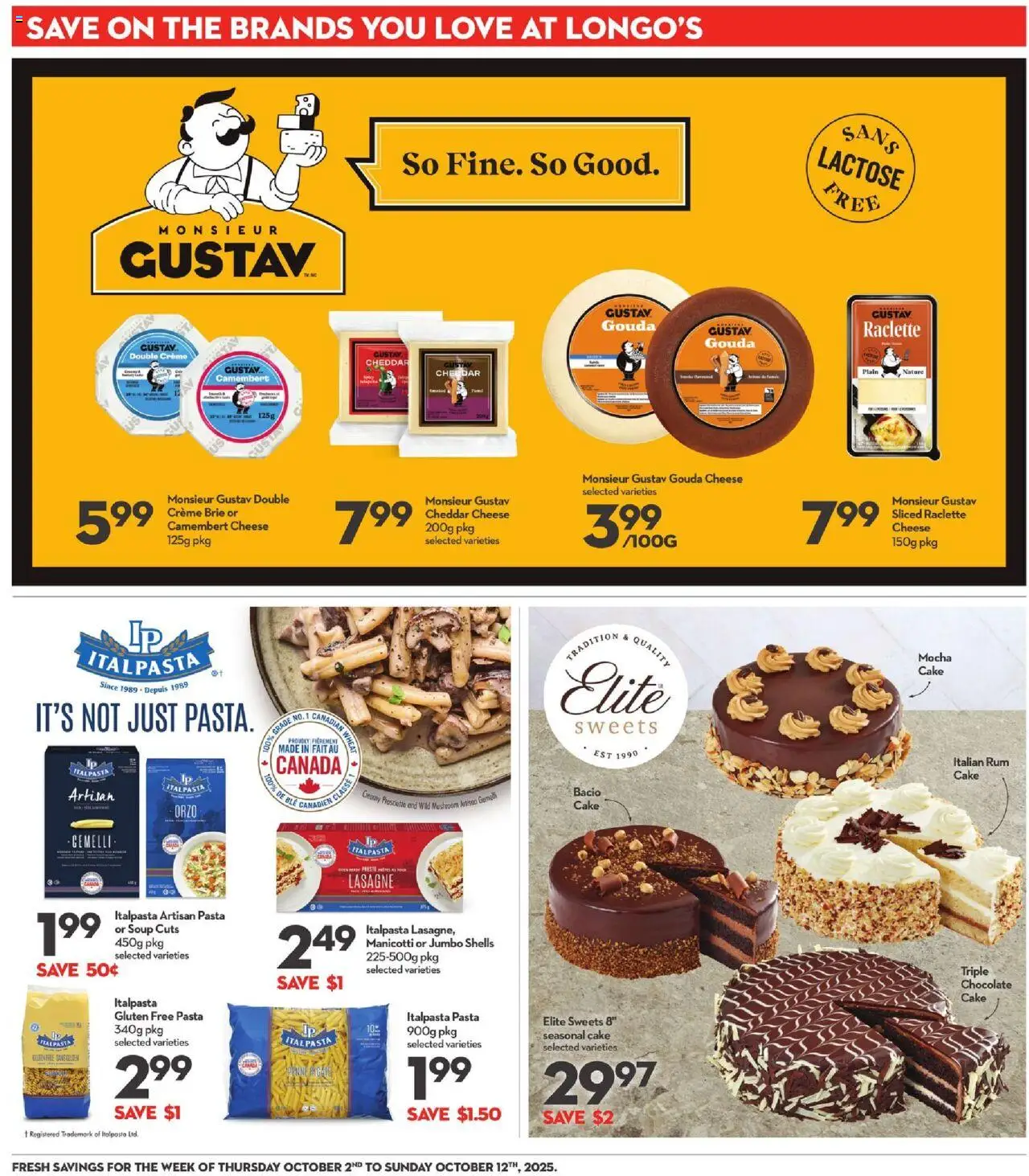 Longo's flyer valid from 02.10.2025 | Page: 20 | Products: Pasta, Cheese, Chocolate